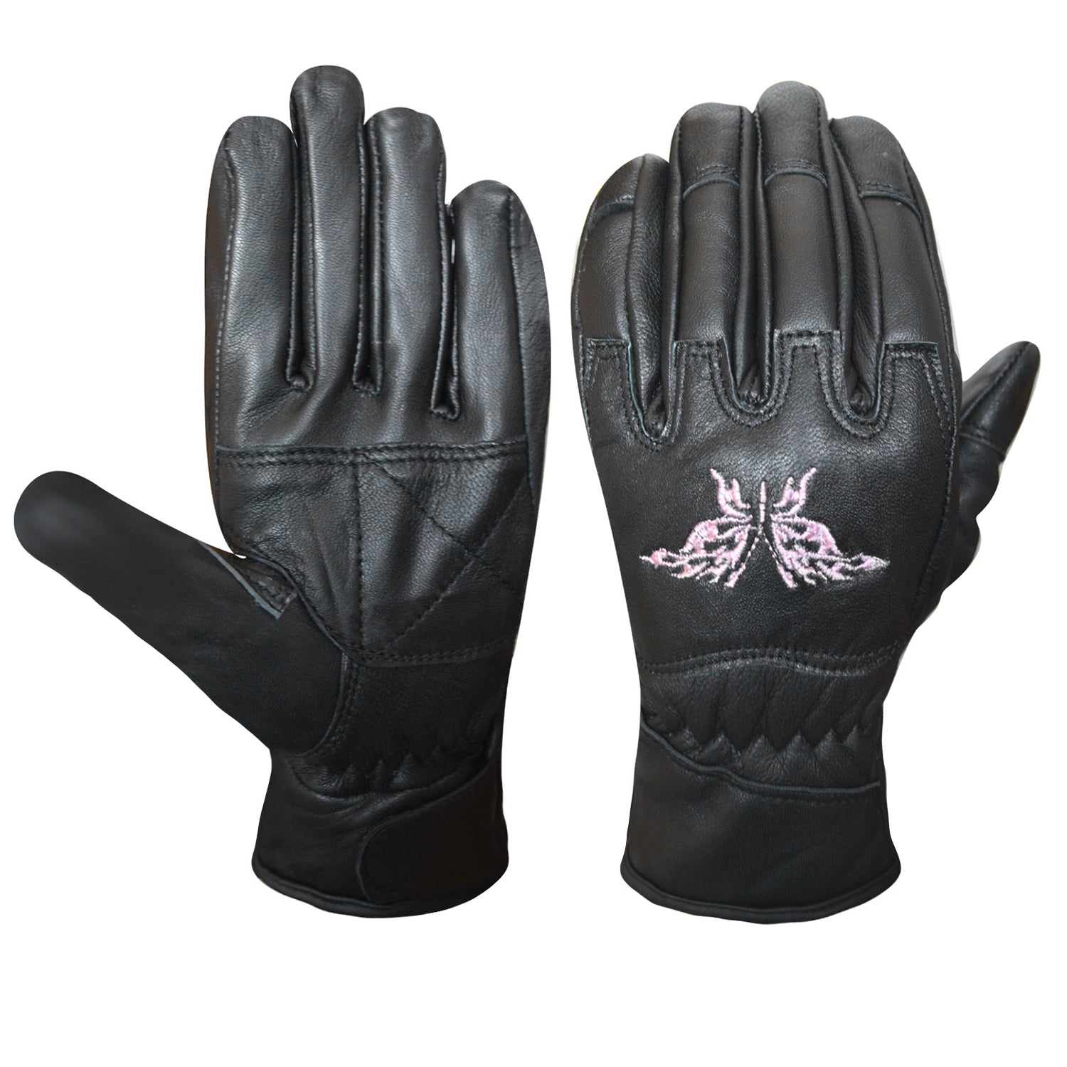 Women’s Black Leather Butterfly Gloves