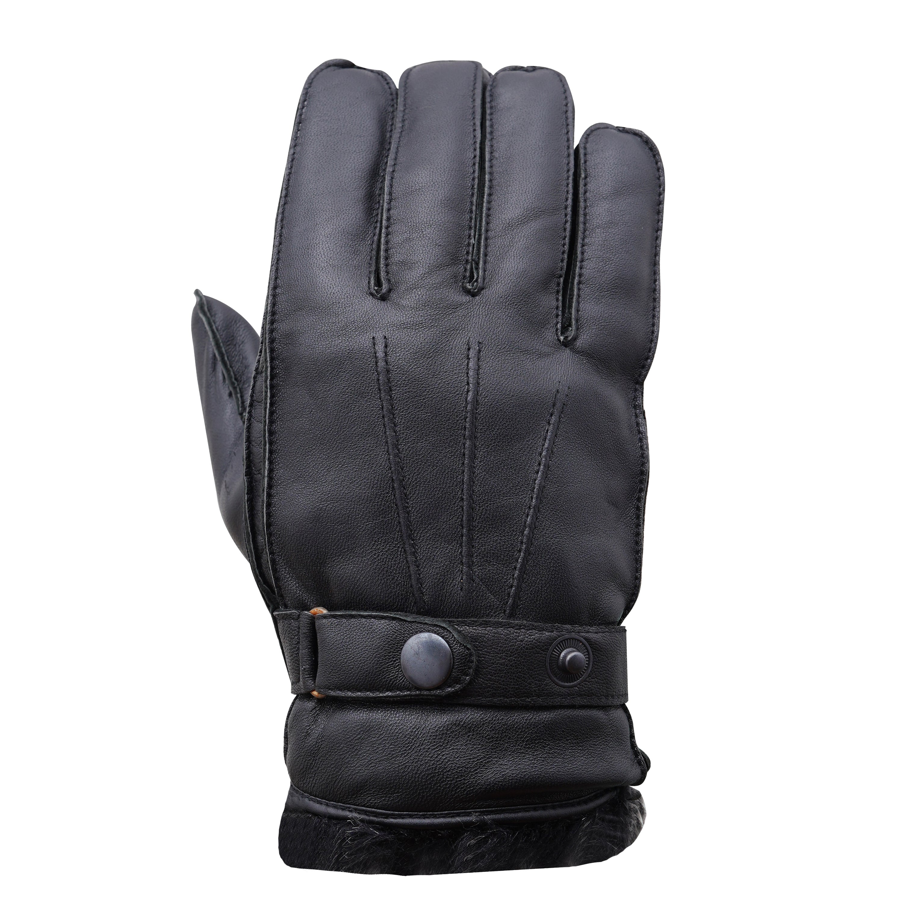Men's Classic Black Leather Winter Glove with Fur Lining