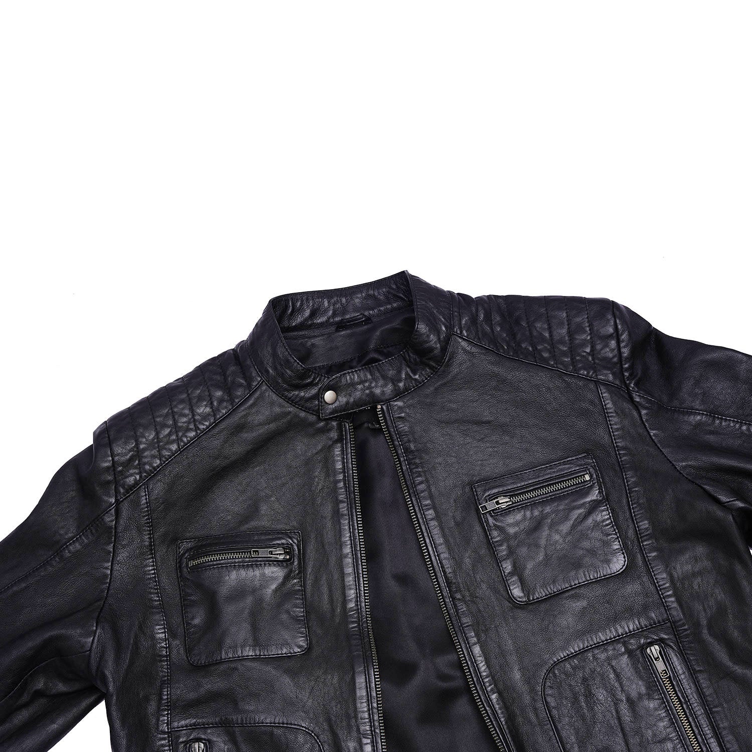 Sports men Genuine Leather Jacket Black