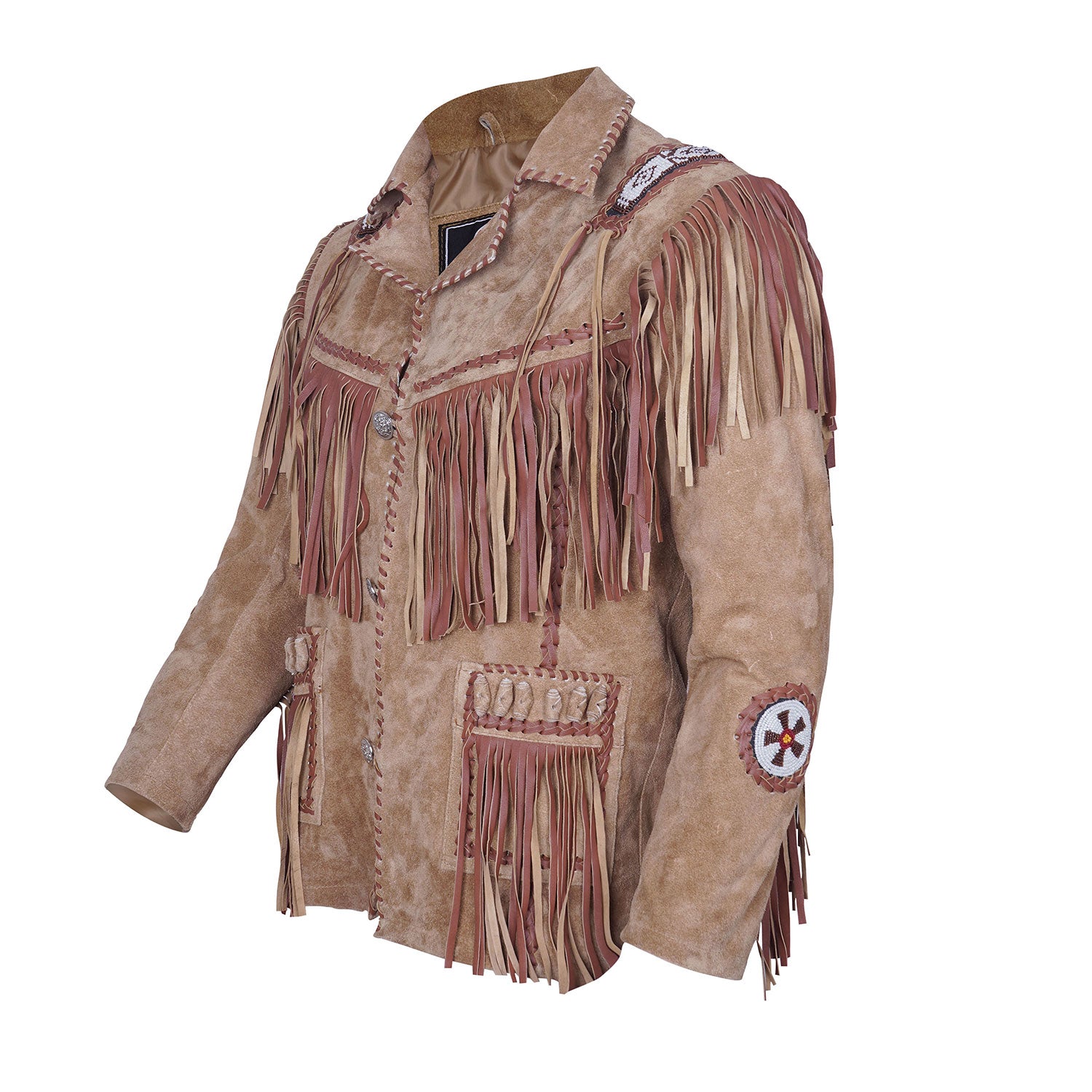 Men's Western Cowboy Leather Suede Fringed Jacket Native