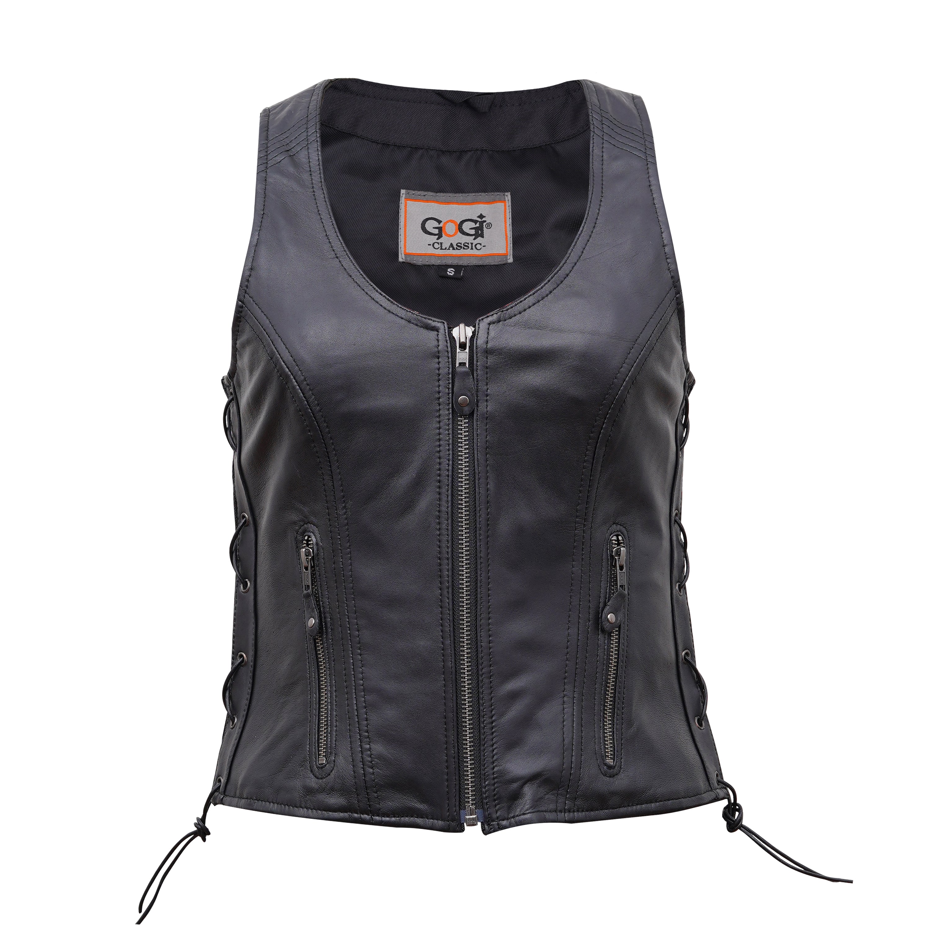 Classic Women's Leather Vest with Side Lace