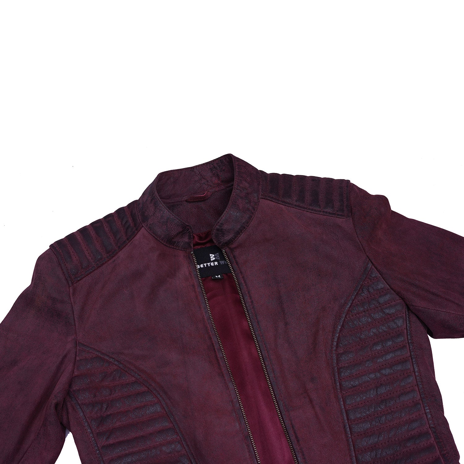 Women's Burgundy and black Moto-Style Leather Jacket