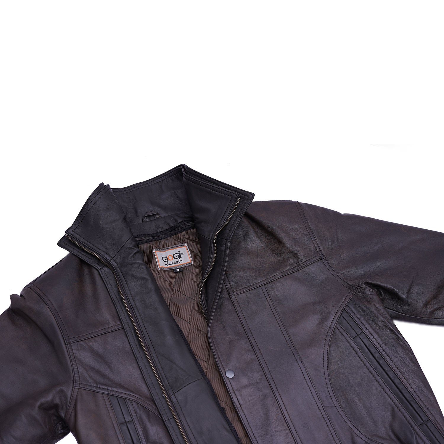 Classic Brown Leather Bomber Jacket