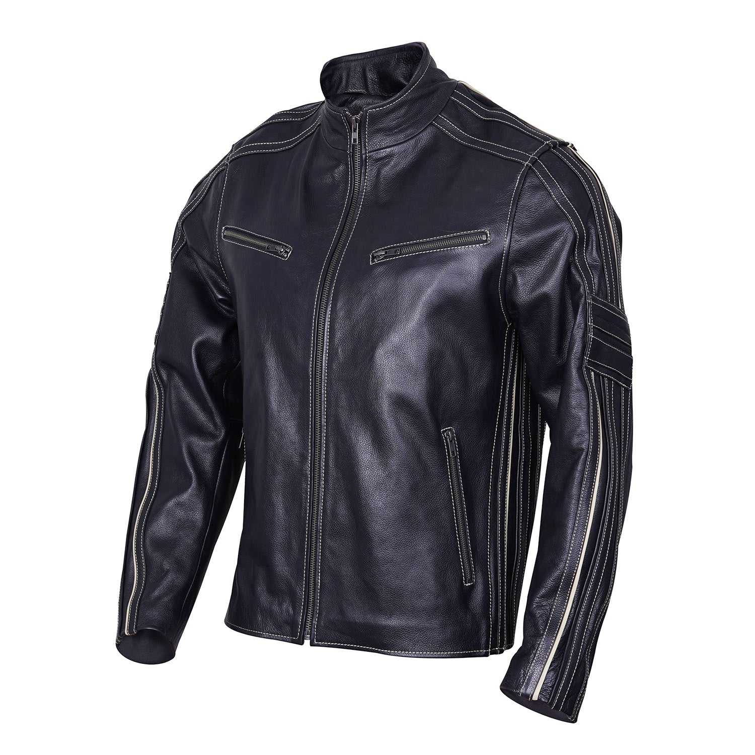 Men's Leather Dual Sports Fashion Moto Jacket Biker