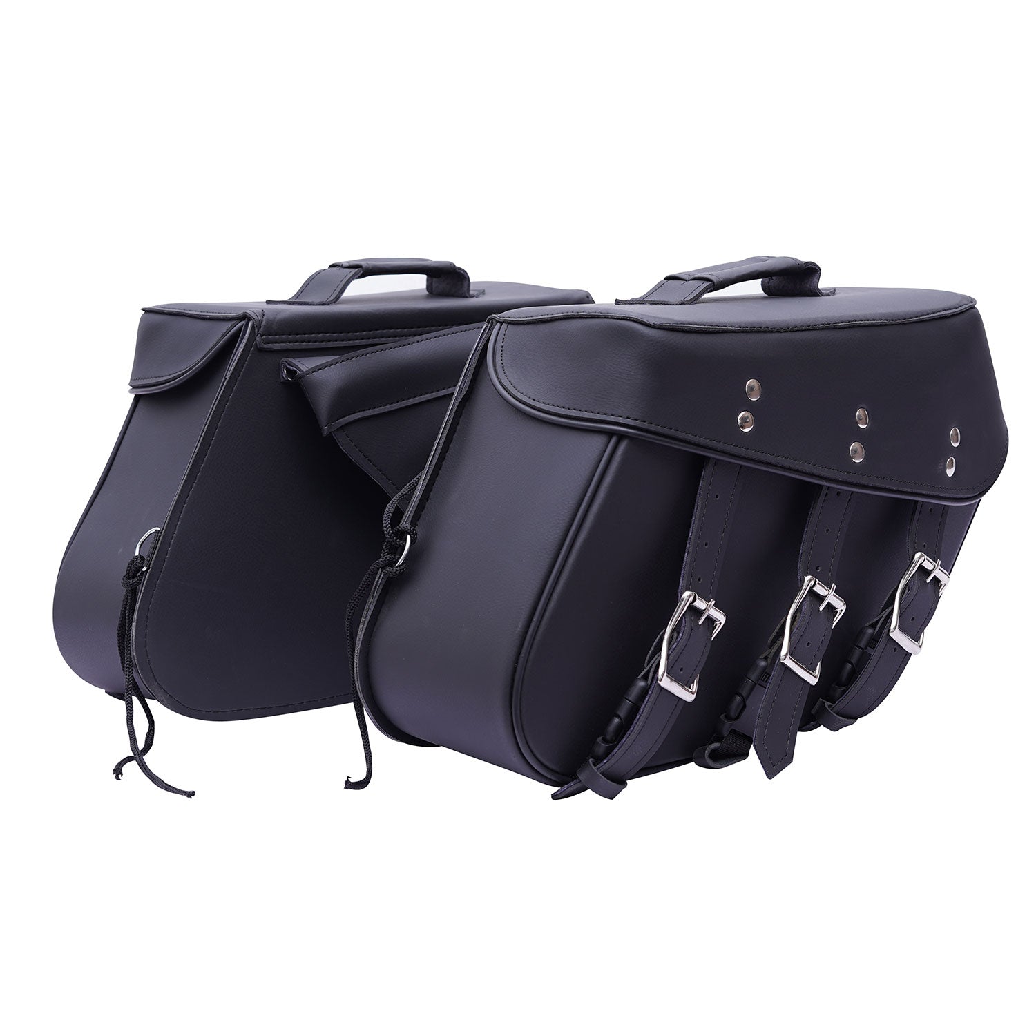 Black Motorcycle Saddle Bag PVC 3-strap 30L Heat Resistant