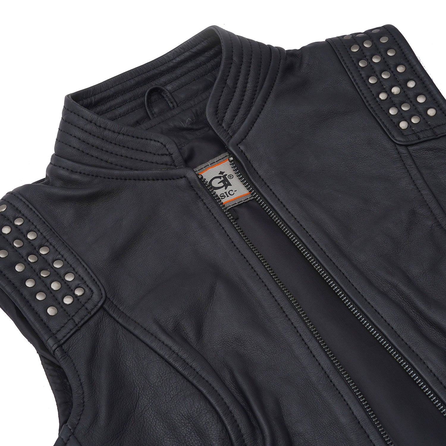 Ladies Fashion Biker Dual Black Leather Vest Lady Rider