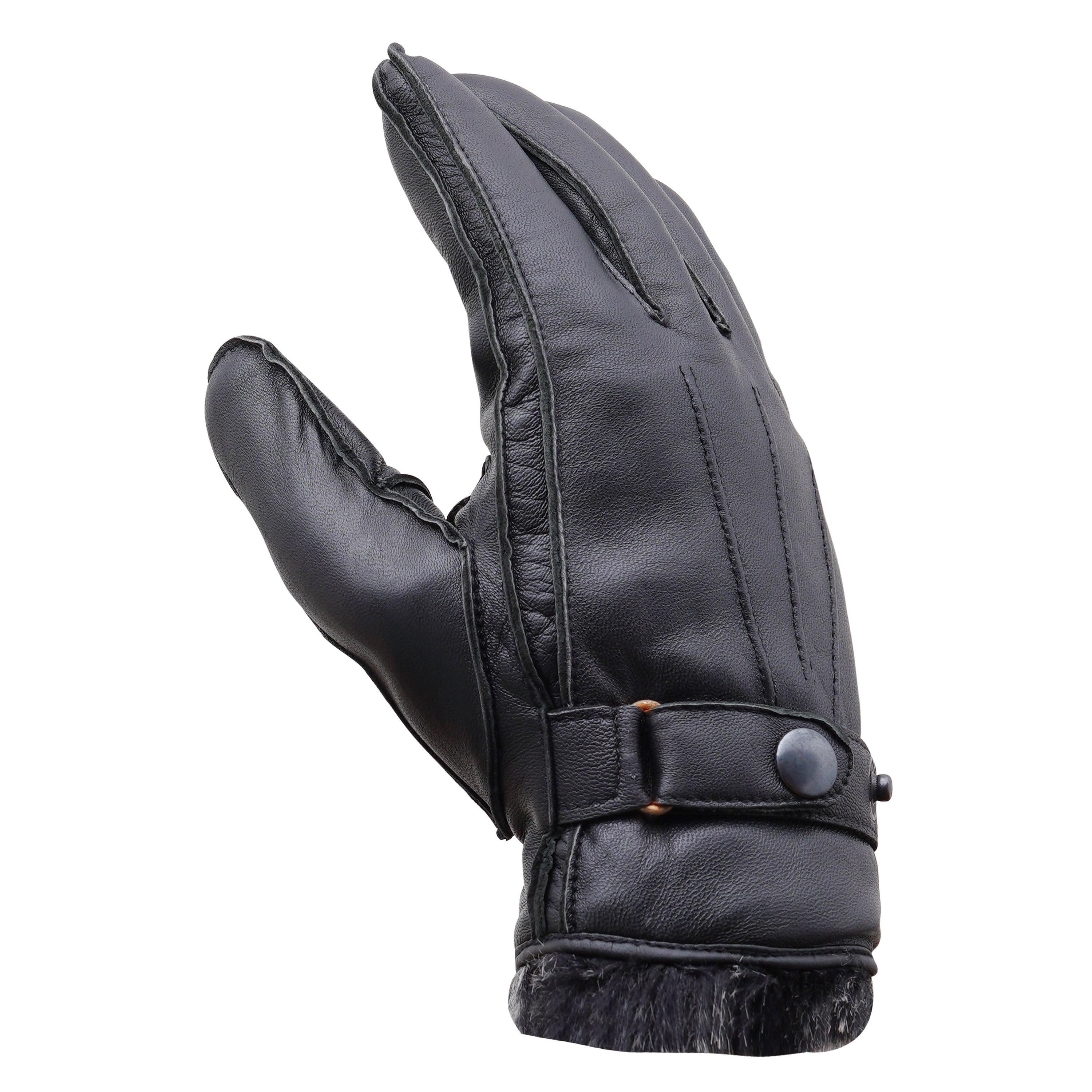 Men's Classic Black Leather Winter Glove with Fur Lining