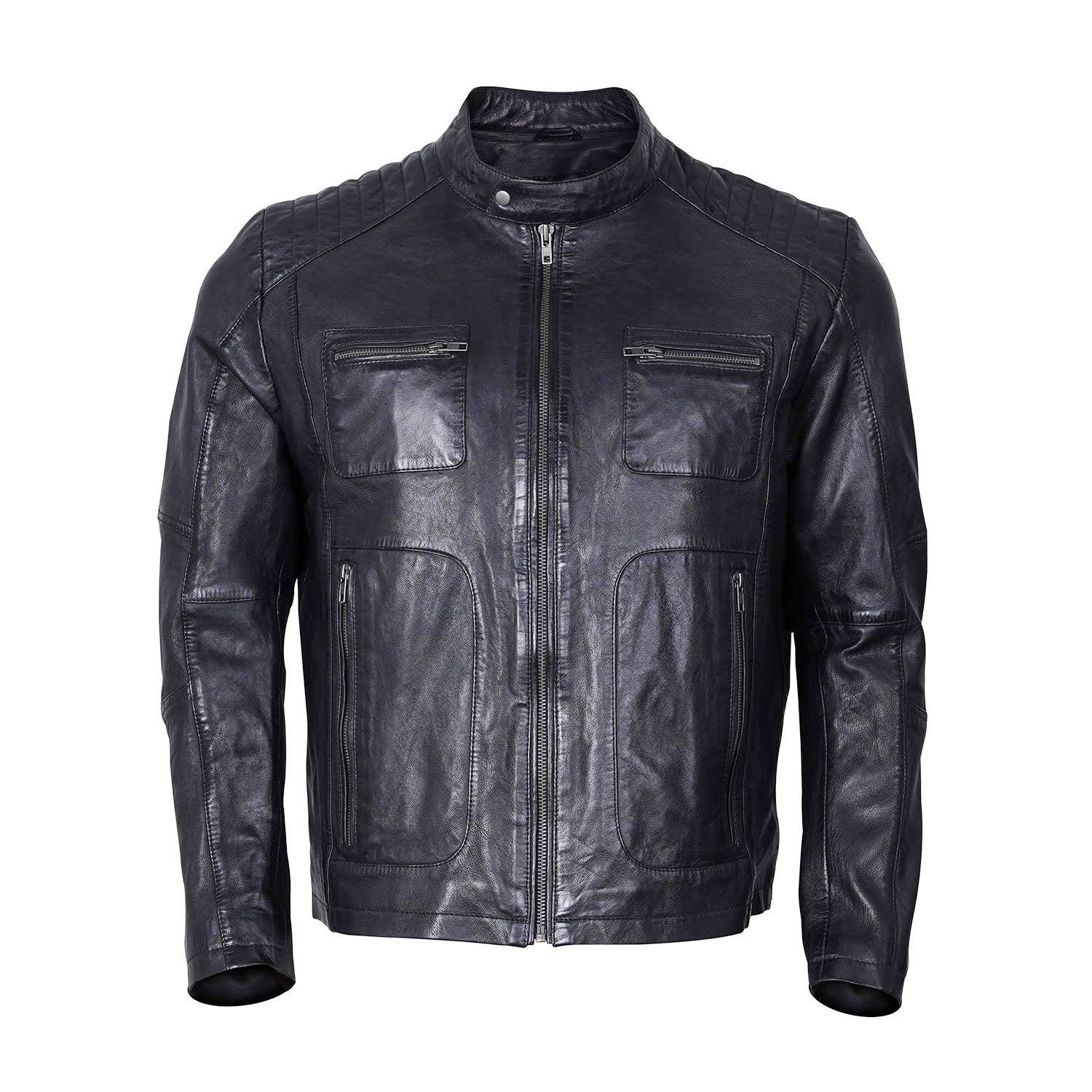 Sports men Genuine Leather Jacket Black