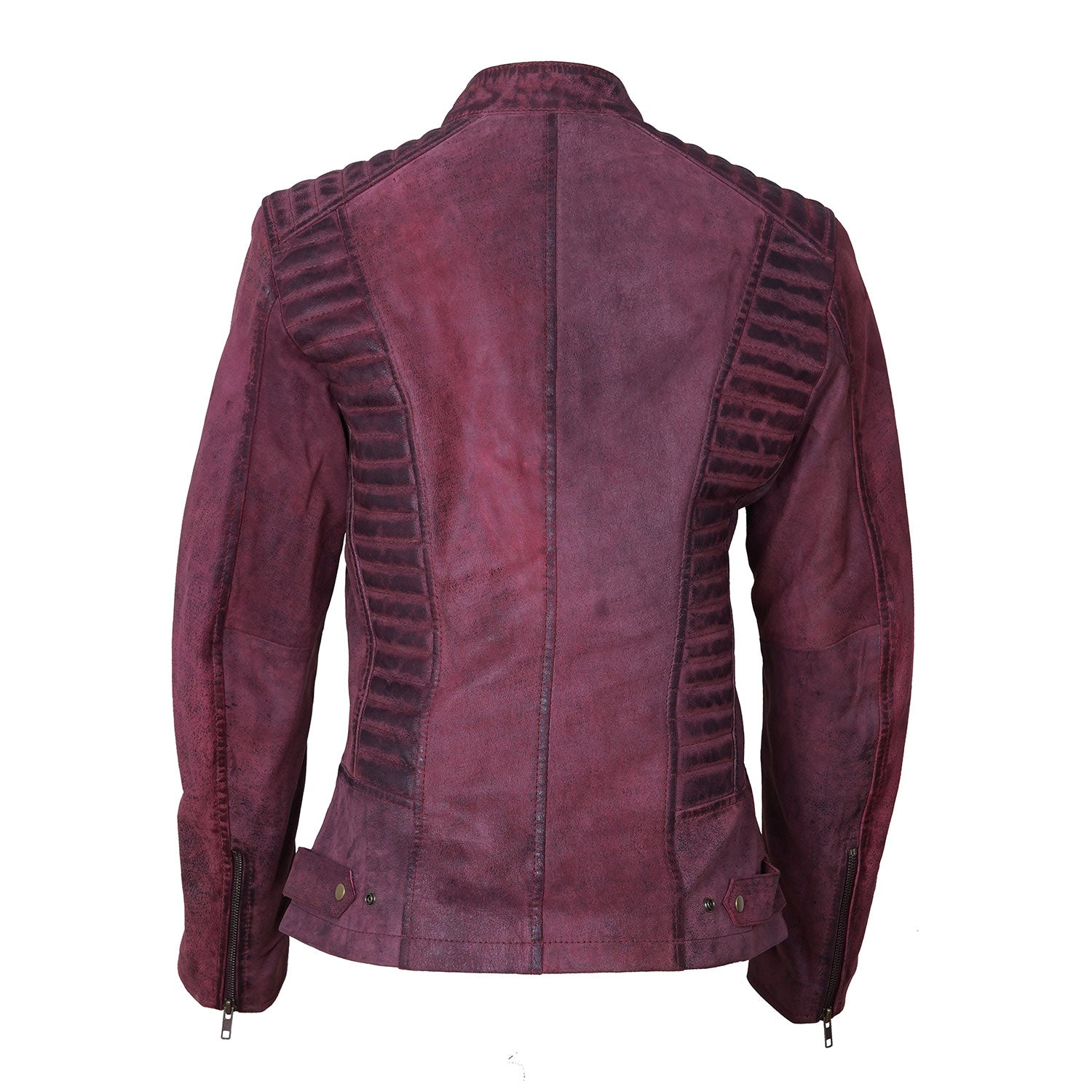 Women's Burgundy and black Moto-Style Leather Jacket
