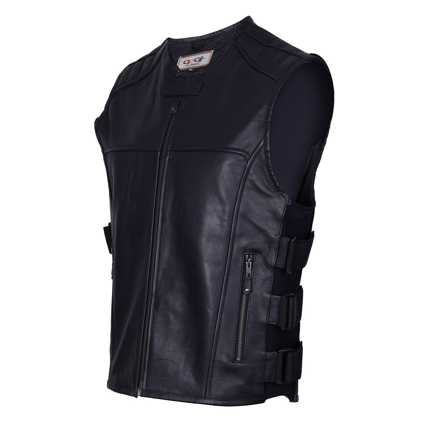 Vest Swat Style Motorcycle and Fashion Leather Sleeveless