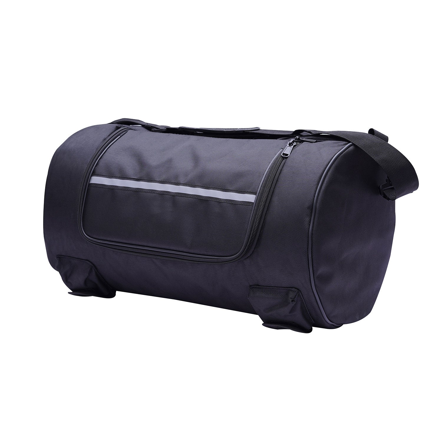 Black Motorcycle Travel Tail Roll Bag Textile Reflector