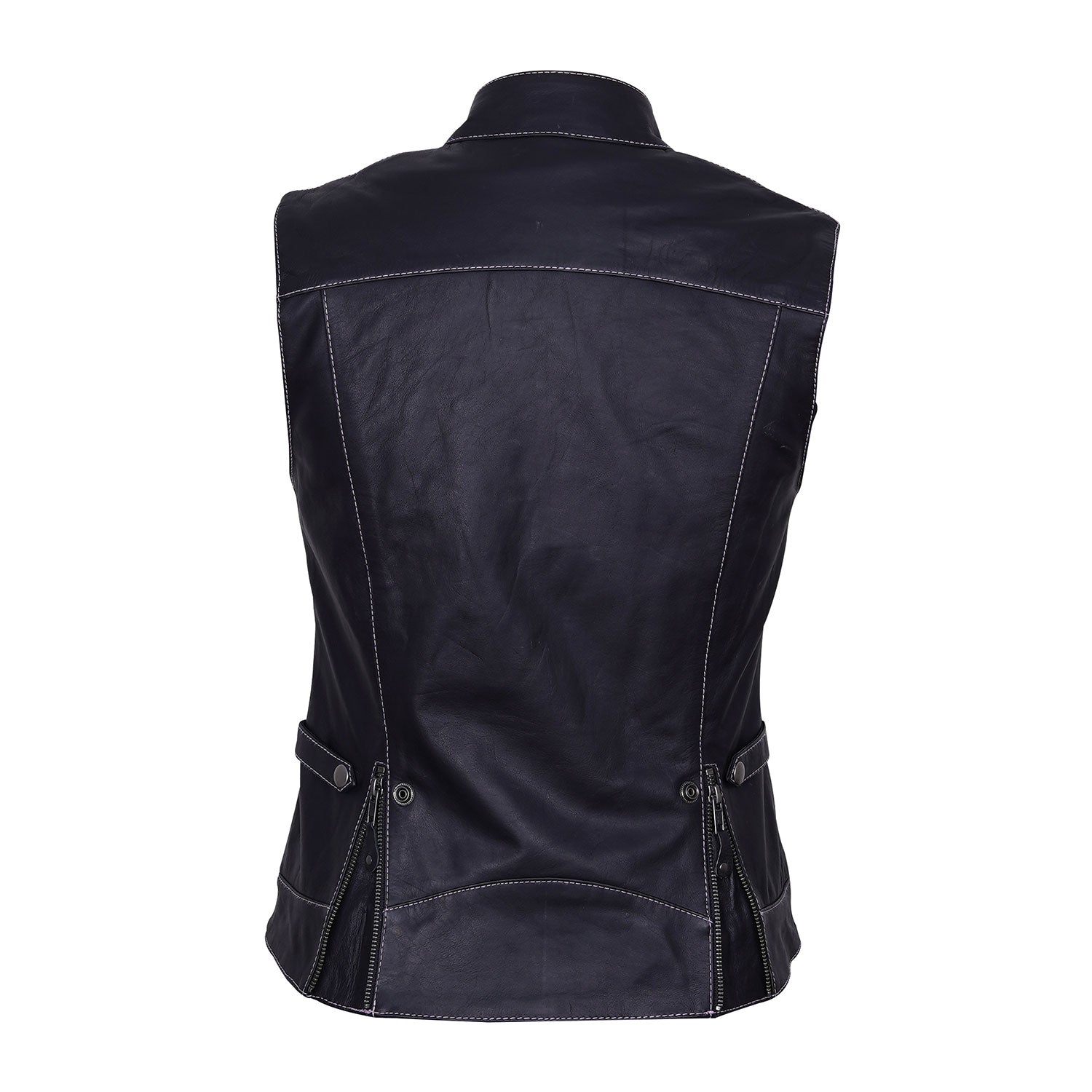 Women Sleeveless Motorcycle Leather Vest Lady Rider