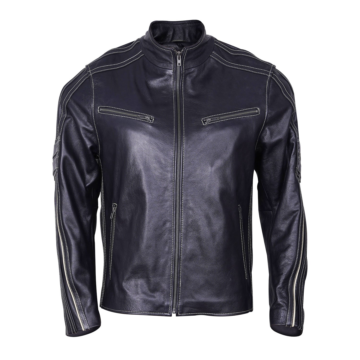 Men's Leather Dual Sports Fashion Moto Jacket Biker