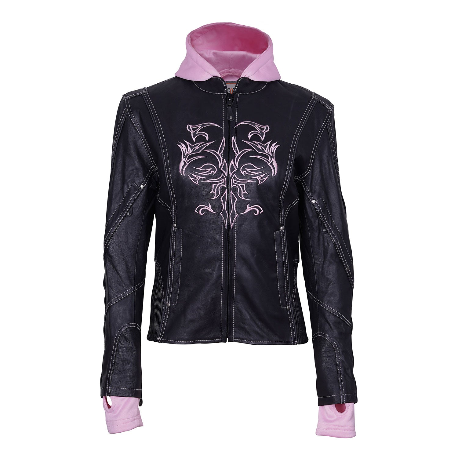 Ladies Leather Hoodie Jacket With Reflective Design Lady Rider