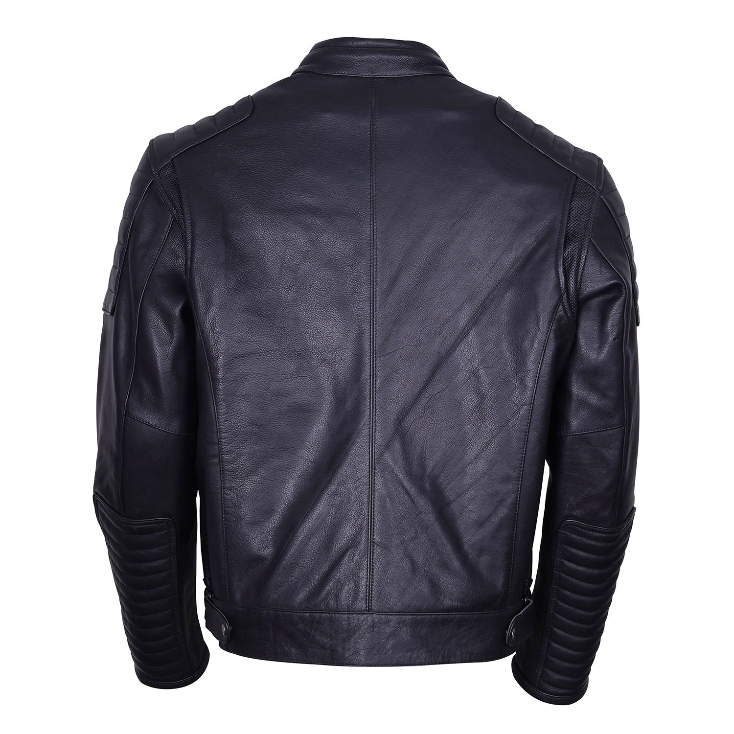 Men’s Black Armored Style Leather Jacket Motorcycle Rider Classic