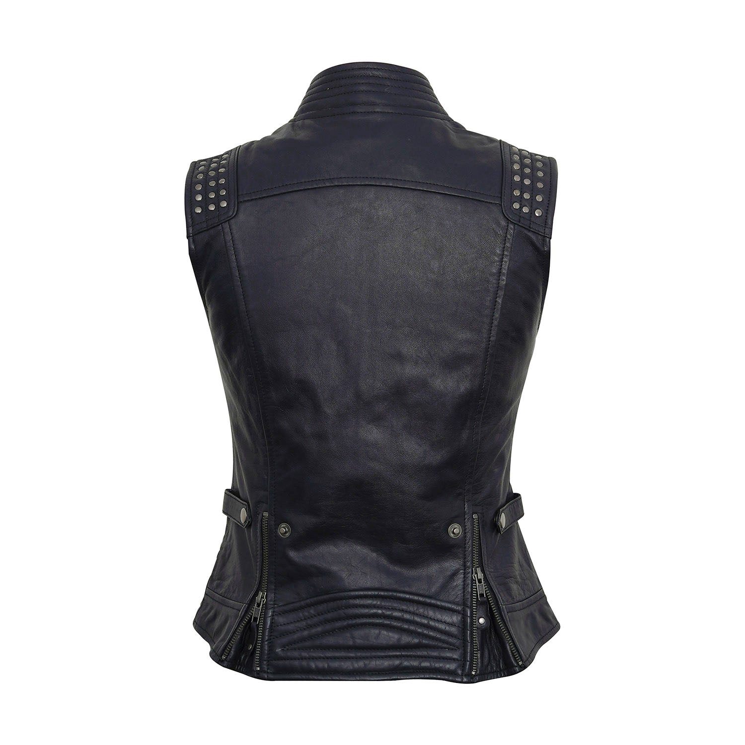 Ladies Fashion Biker Dual Black Leather Vest Lady Rider