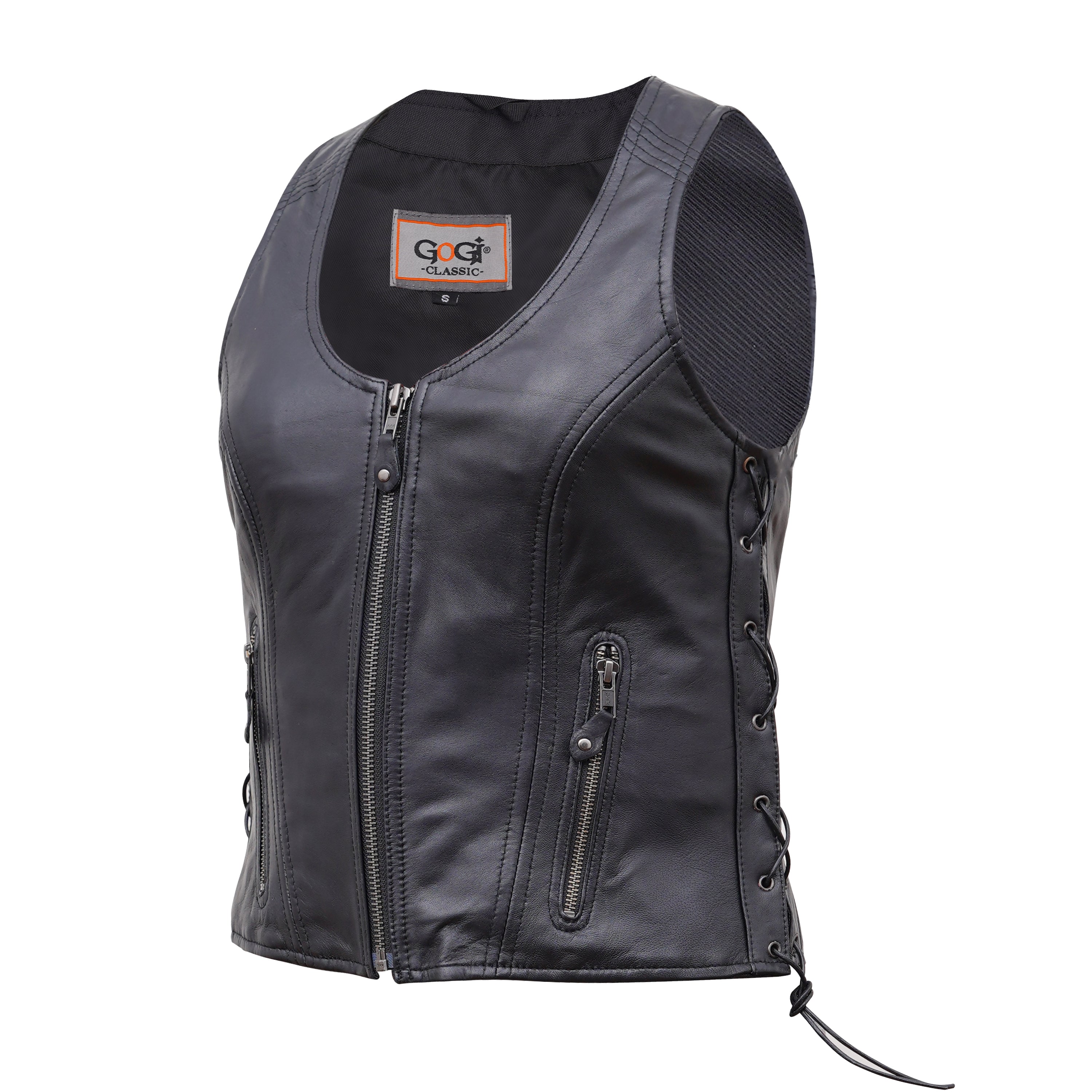 Classic Women's Leather Vest with Side Lace