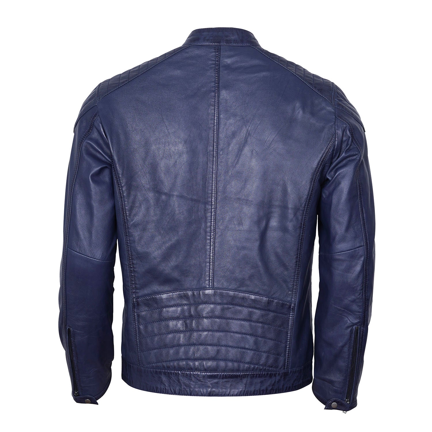 Sports Navy Blue Leather Jacket For Men Fashion Biker Rider