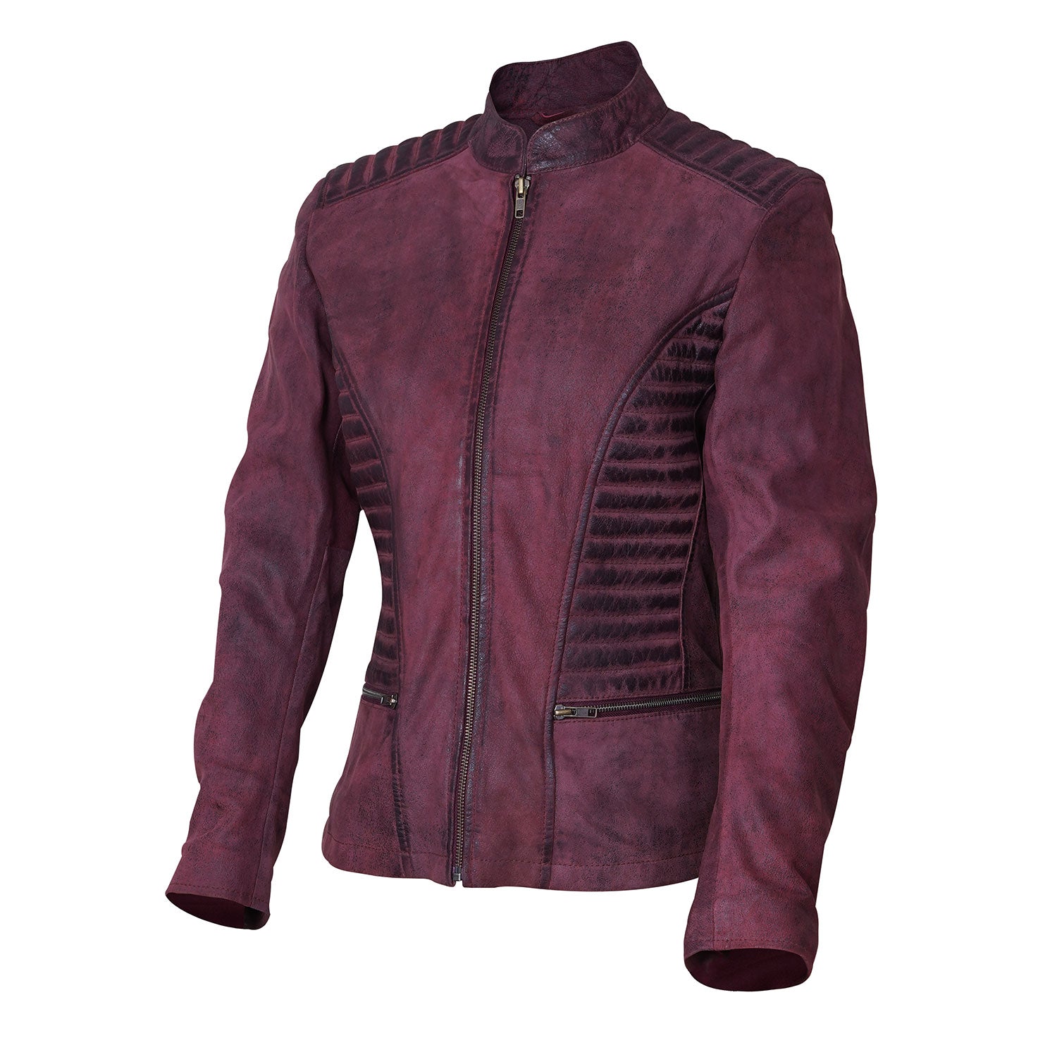 Women's Burgundy and black Moto-Style Leather Jacket