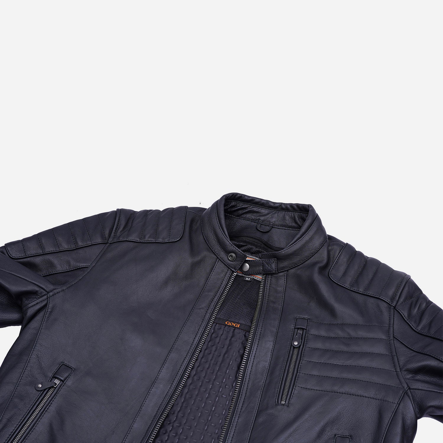 Men’s Black Armored Style Leather Jacket Motorcycle Rider Classic