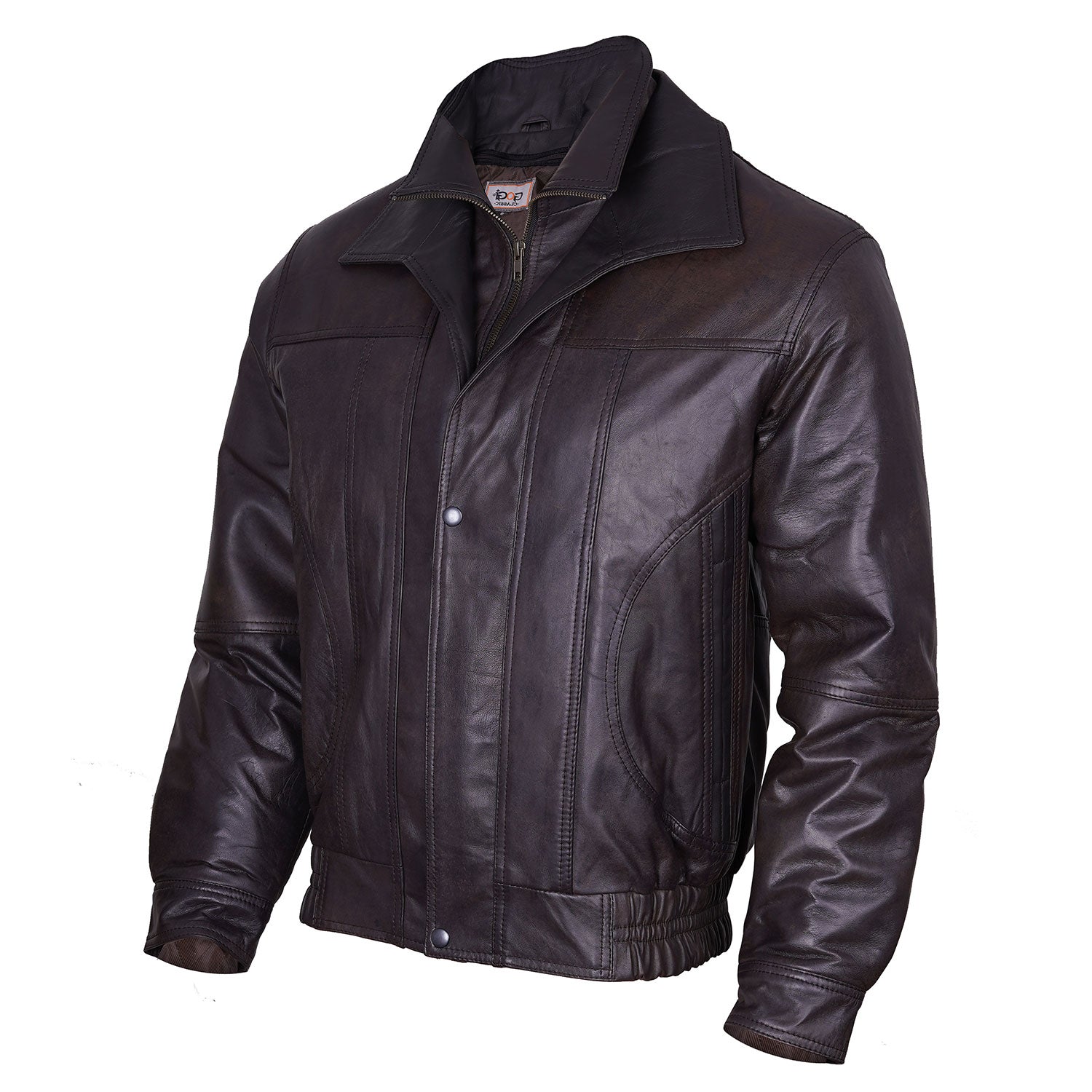 Classic Brown Leather Bomber Jacket