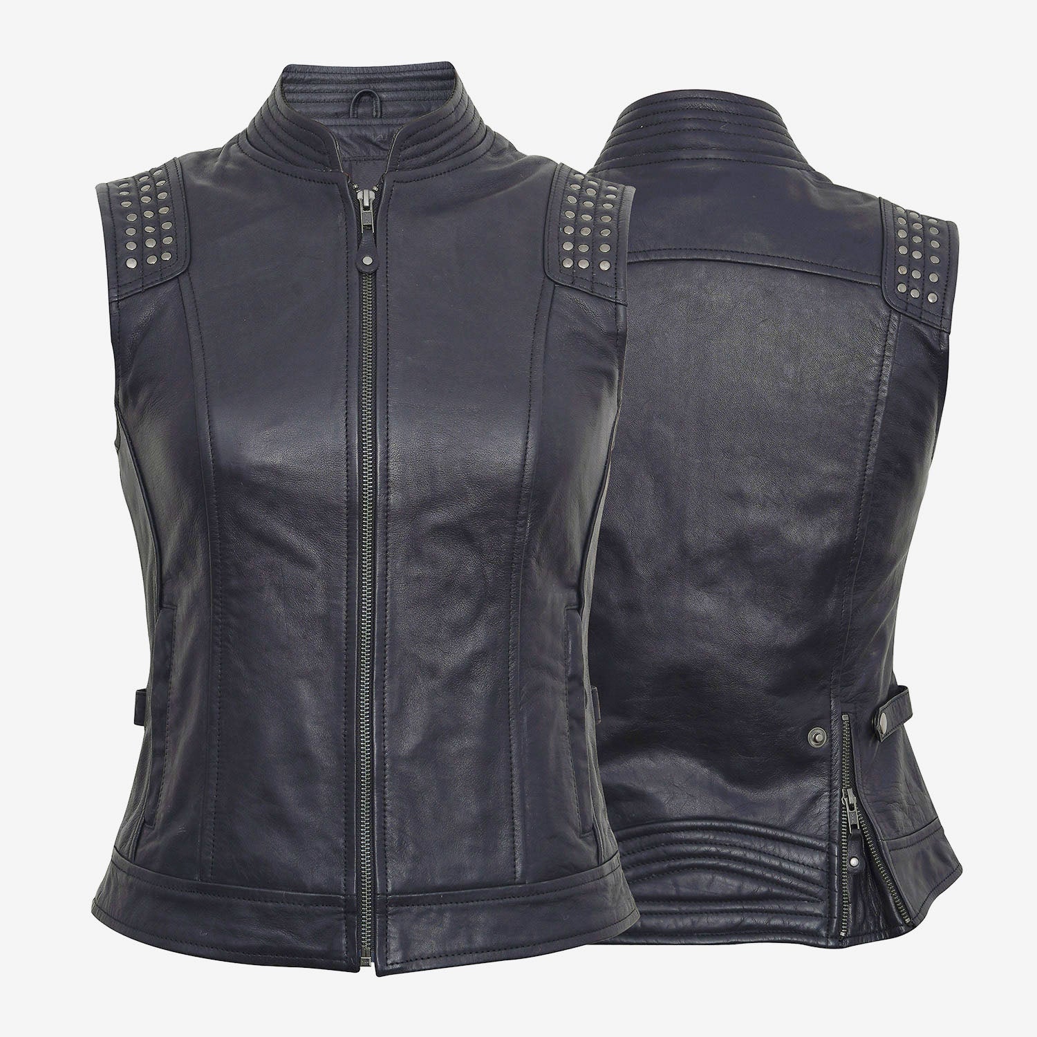 Ladies Fashion Biker Dual Black Leather Vest Lady Rider
