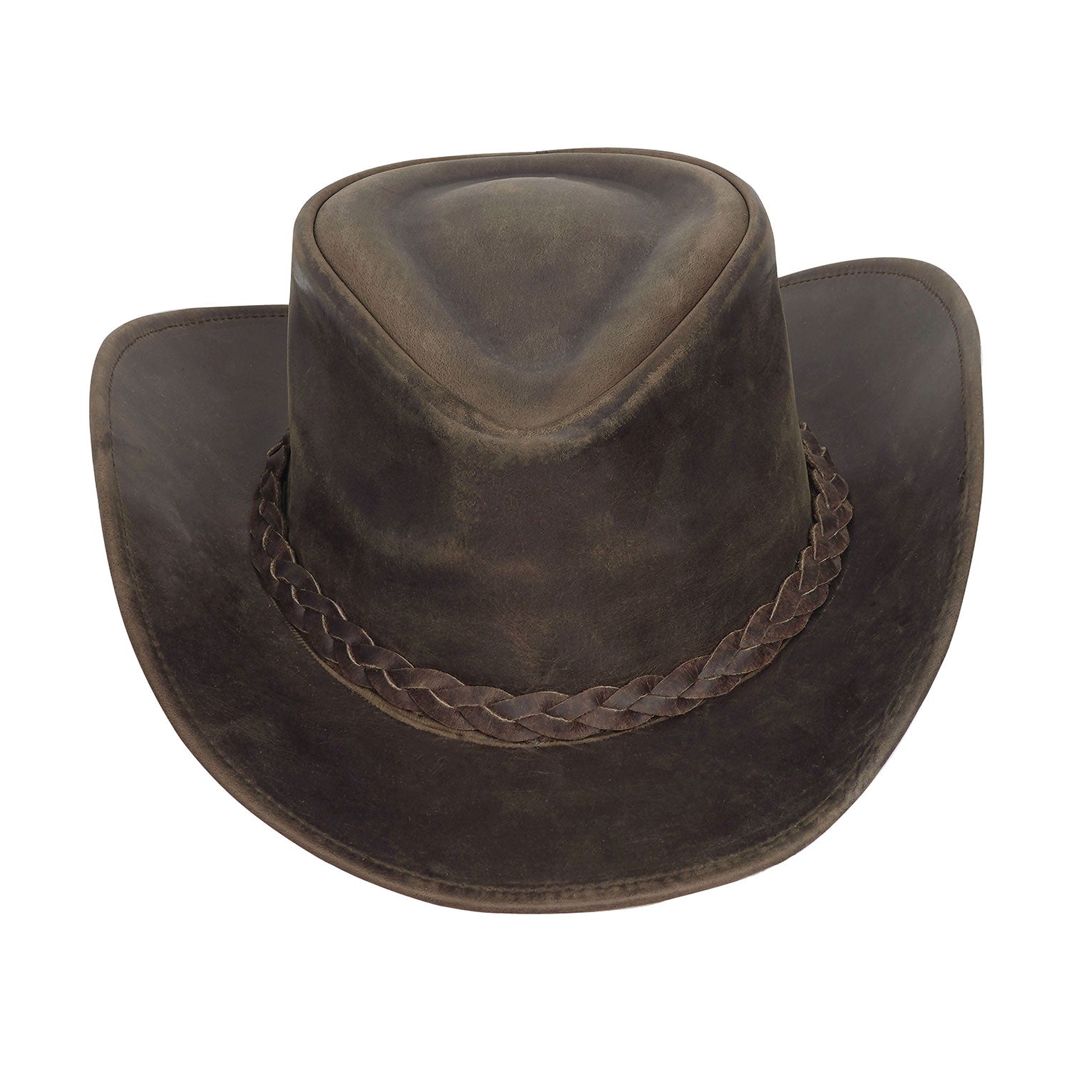Unisex Vintage Skipper Leather Cowboy Aussie Outback Hat