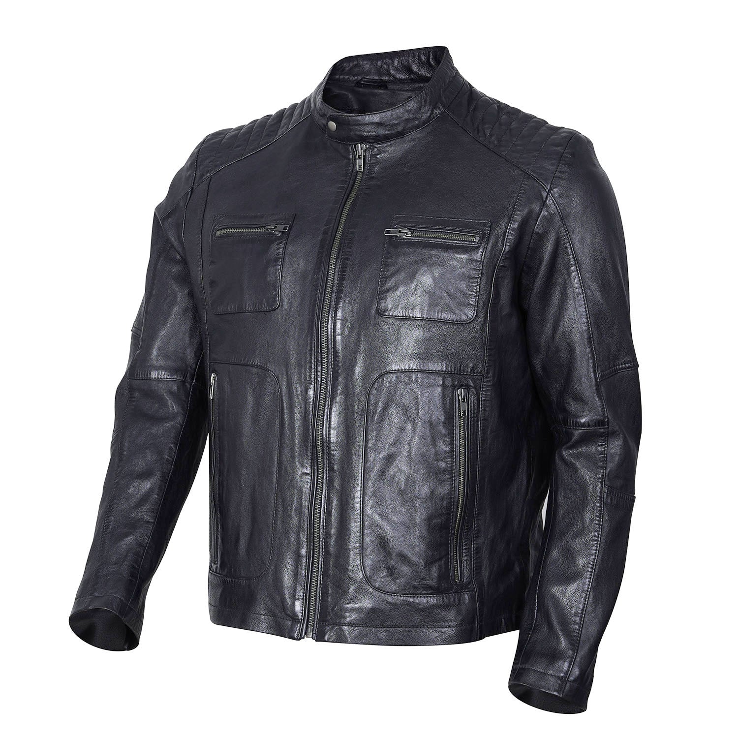 Sports men Genuine Leather Jacket Black