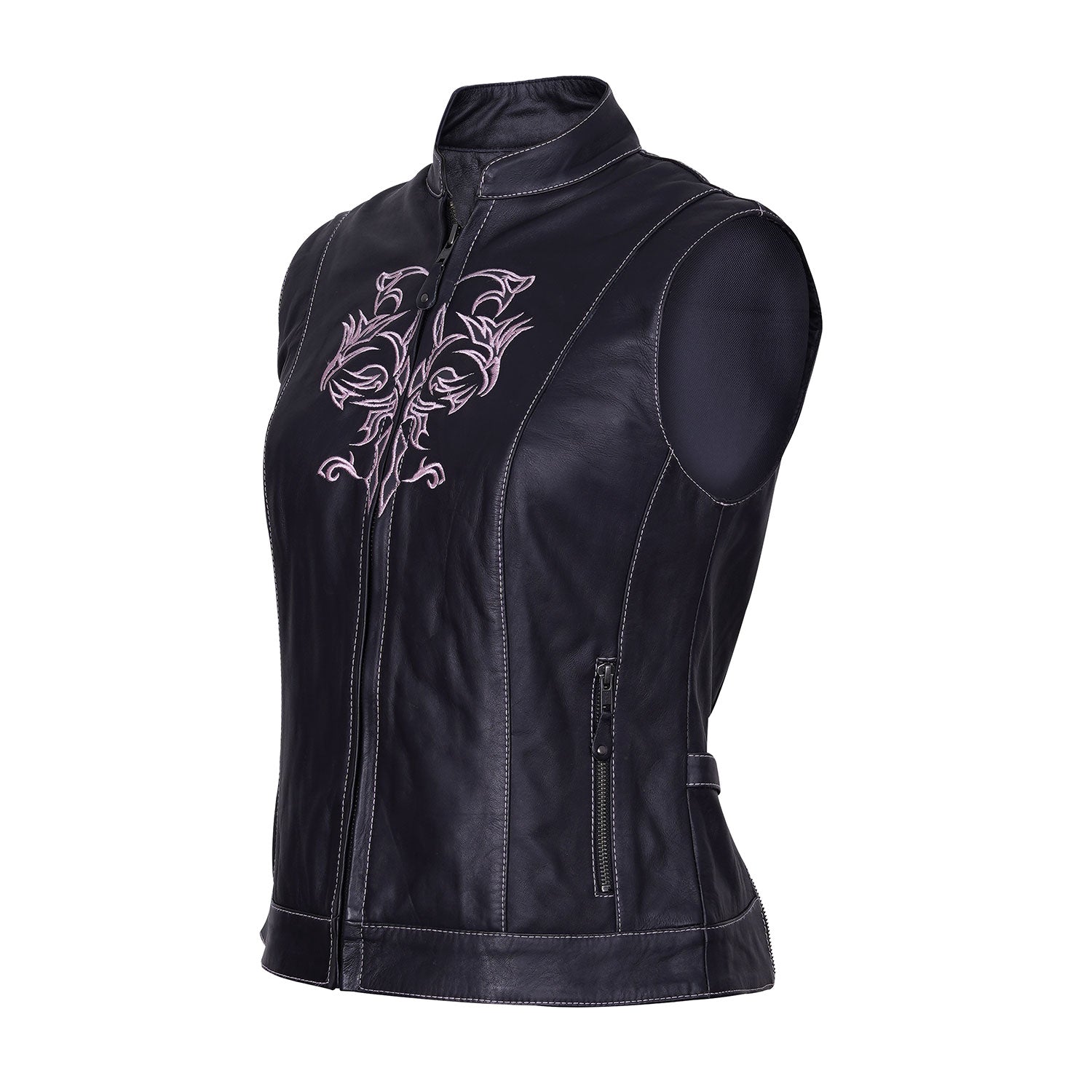 Women Sleeveless Motorcycle Leather Vest Lady Rider