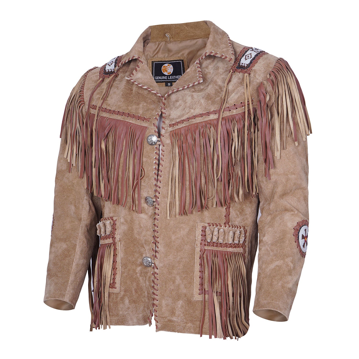 Men's Western Cowboy Leather Suede Fringed Jacket Native