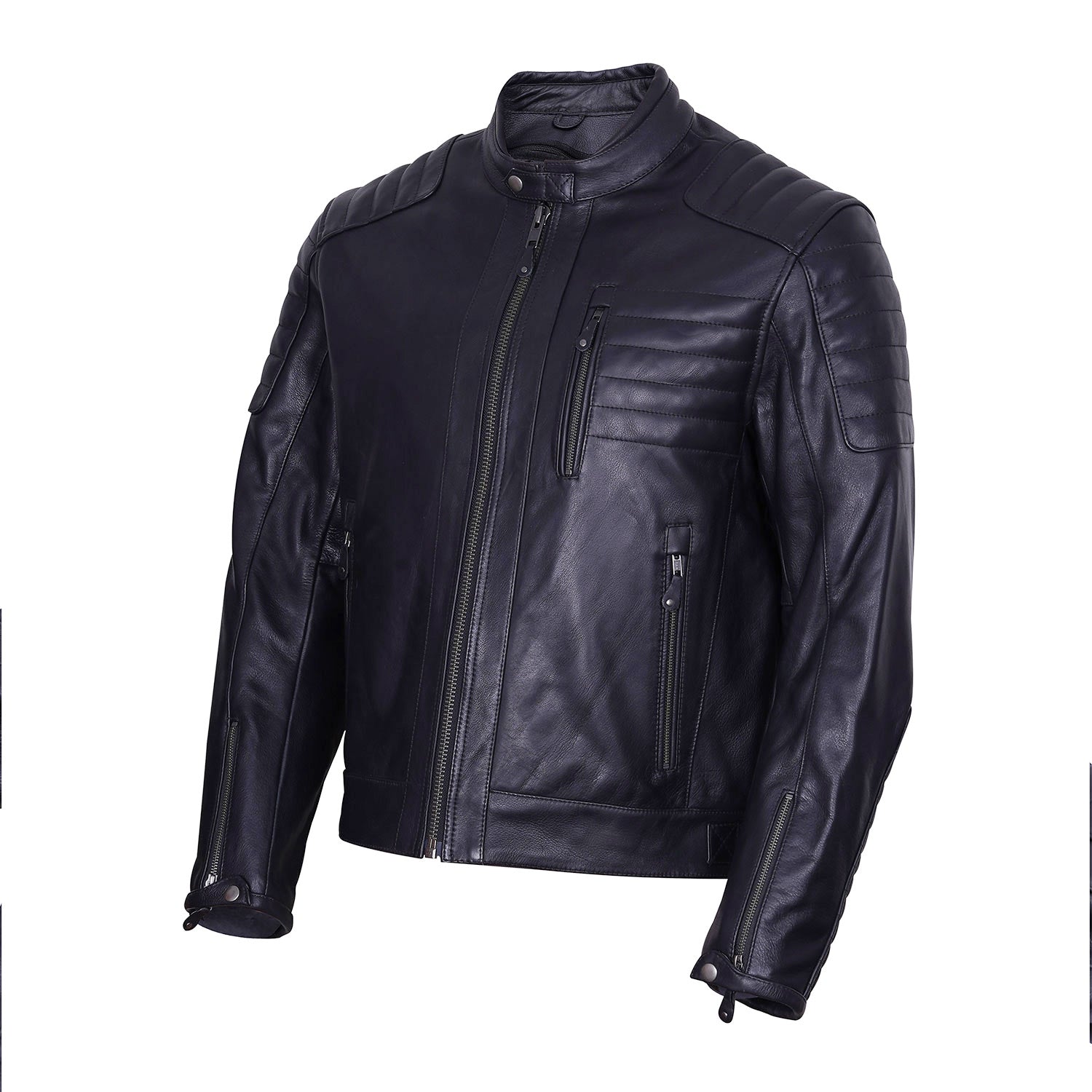 Men’s Black Armored Style Leather Jacket Motorcycle Rider Classic
