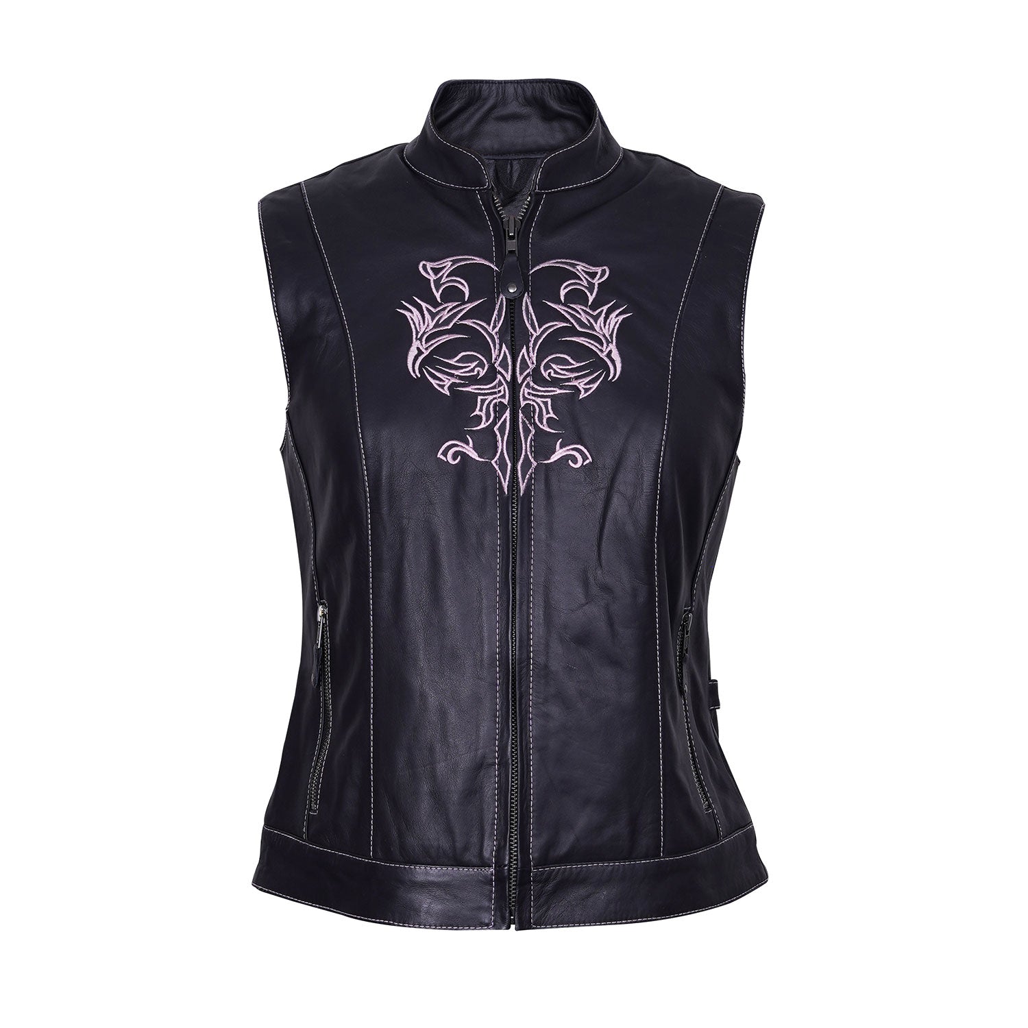Women Sleeveless Motorcycle Leather Vest Lady Rider