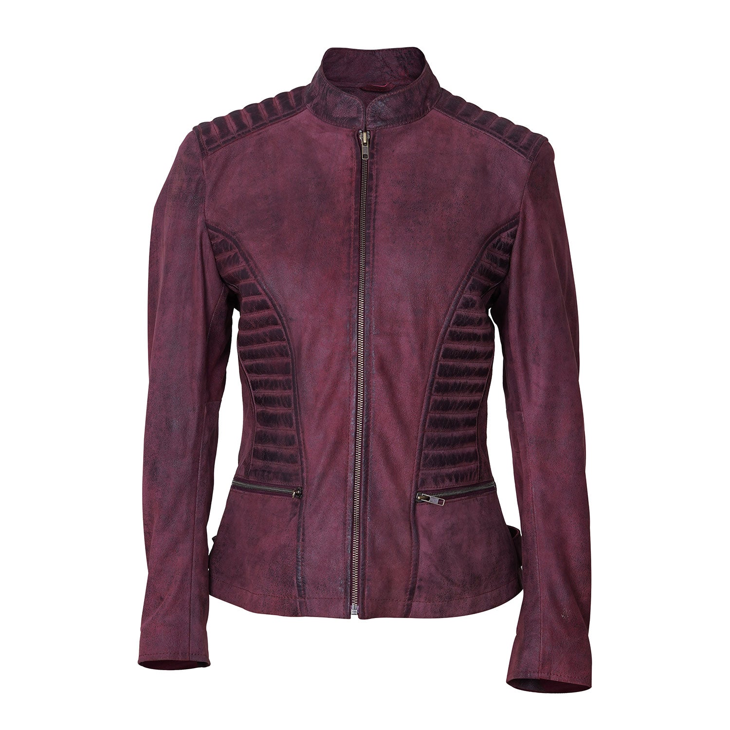 Women's Burgundy and black Moto-Style Leather Jacket
