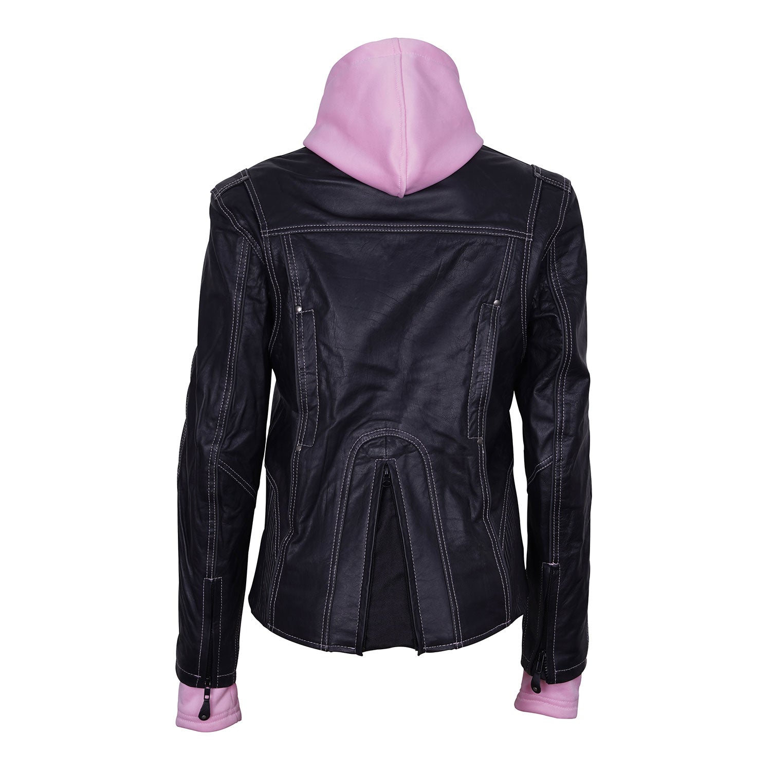 Ladies Leather Hoodie Jacket With Reflective Design Lady Rider