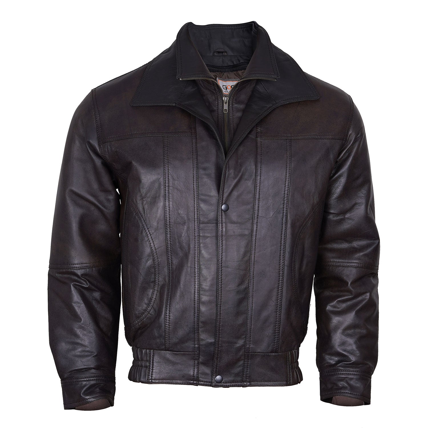 Classic Brown Leather Bomber Jacket