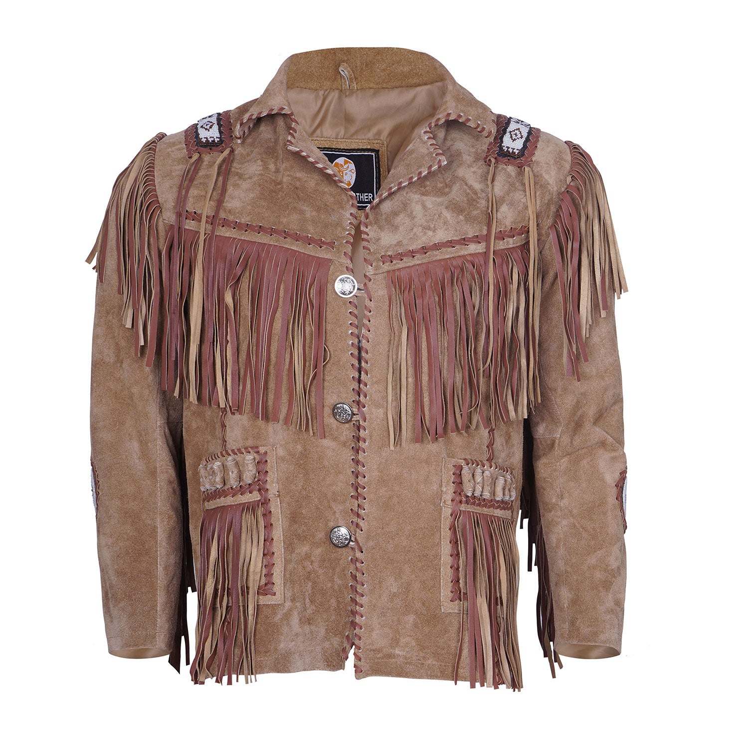 Men's Western Cowboy Leather Suede Fringed Jacket Native