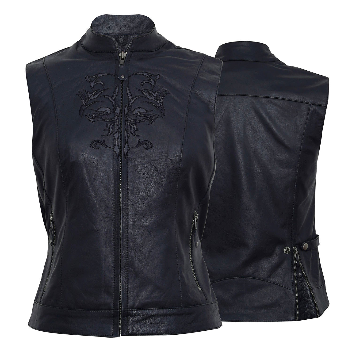 Women Sleeveless Motorcycle Leather Vest Lady Rider