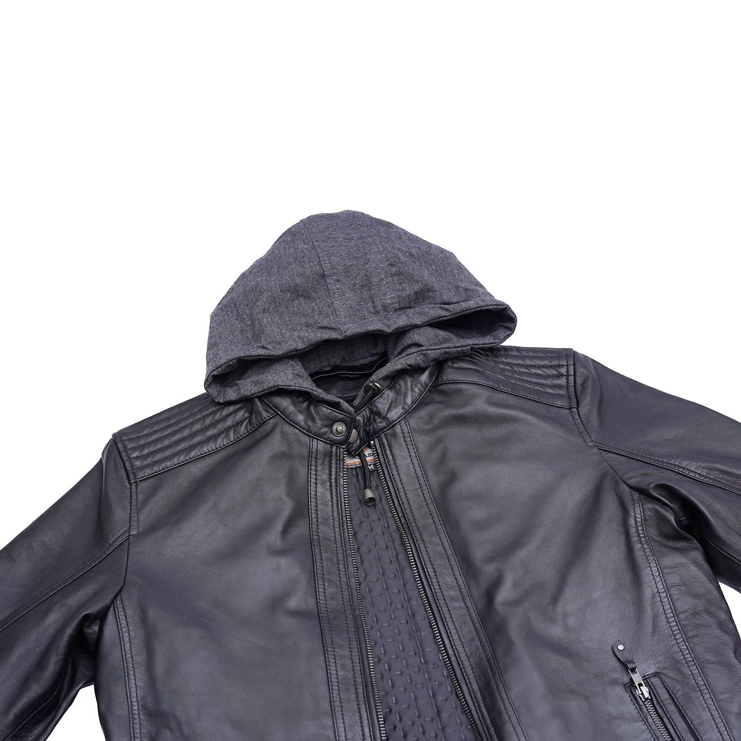 Classic Hooded Men's Leather Jacket Black Fashion Biker *Best Seller*