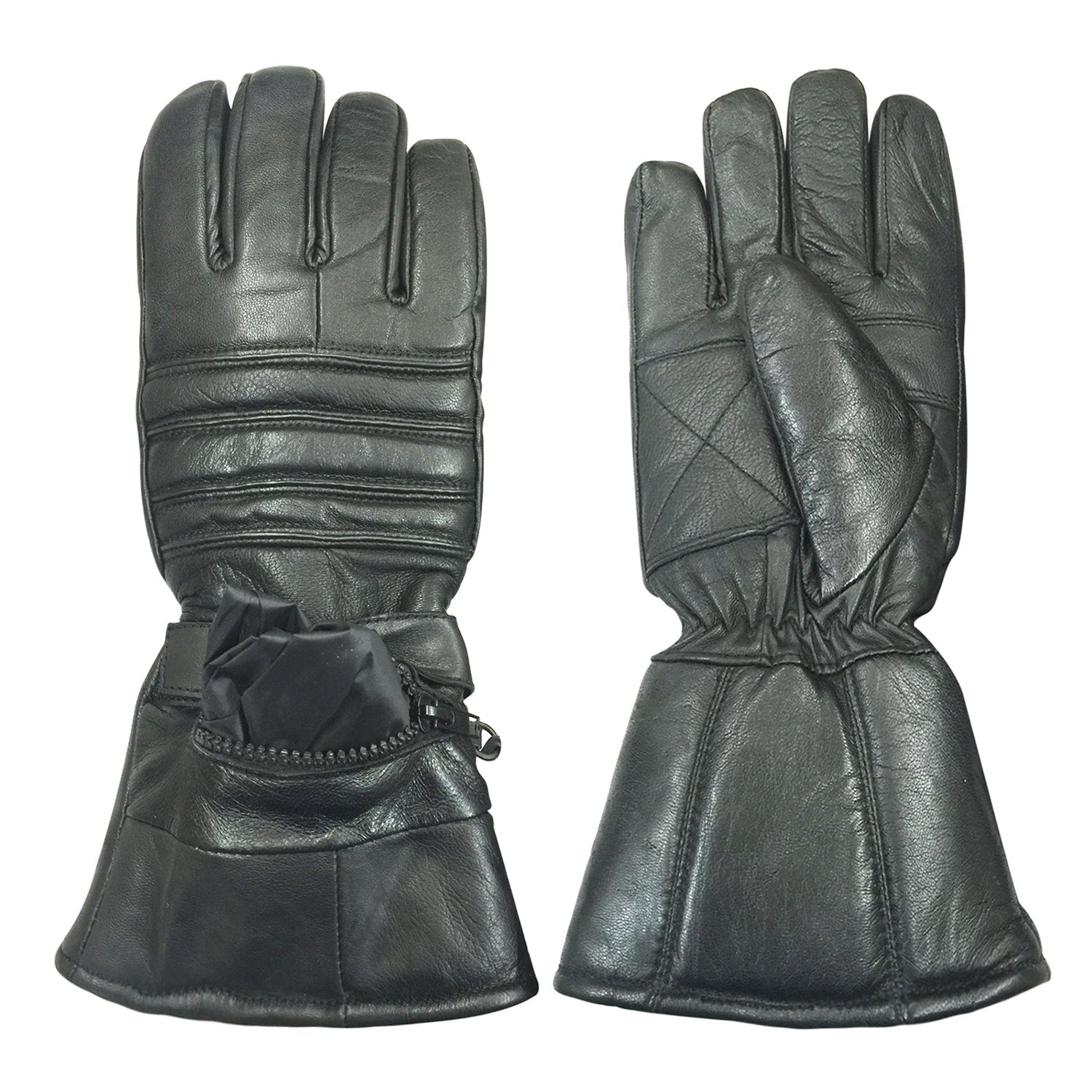 Men’s Black Leather Padded Gauntlet Gloves
