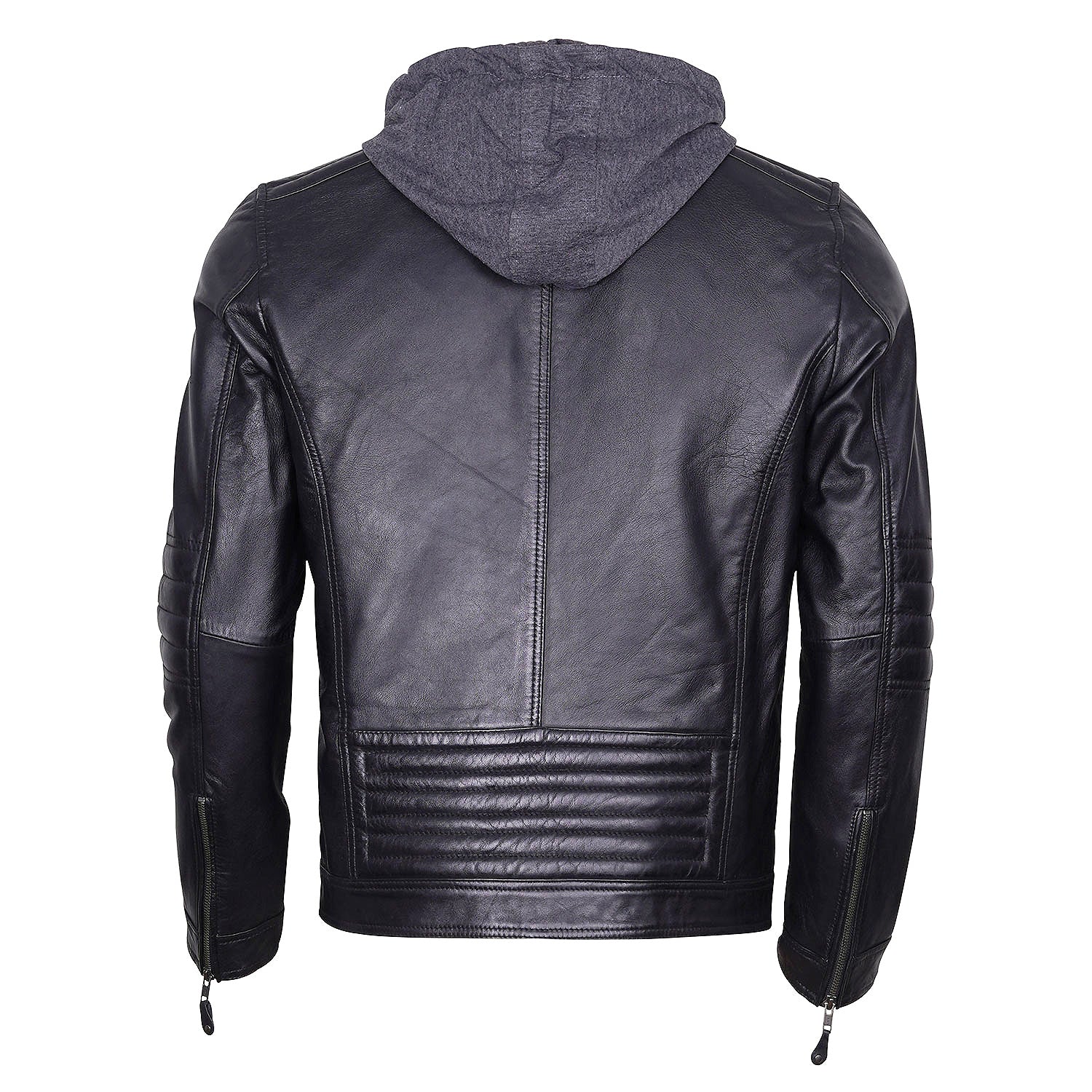 Classic Hooded Men's Leather Jacket Black Fashion Biker *Best Seller*