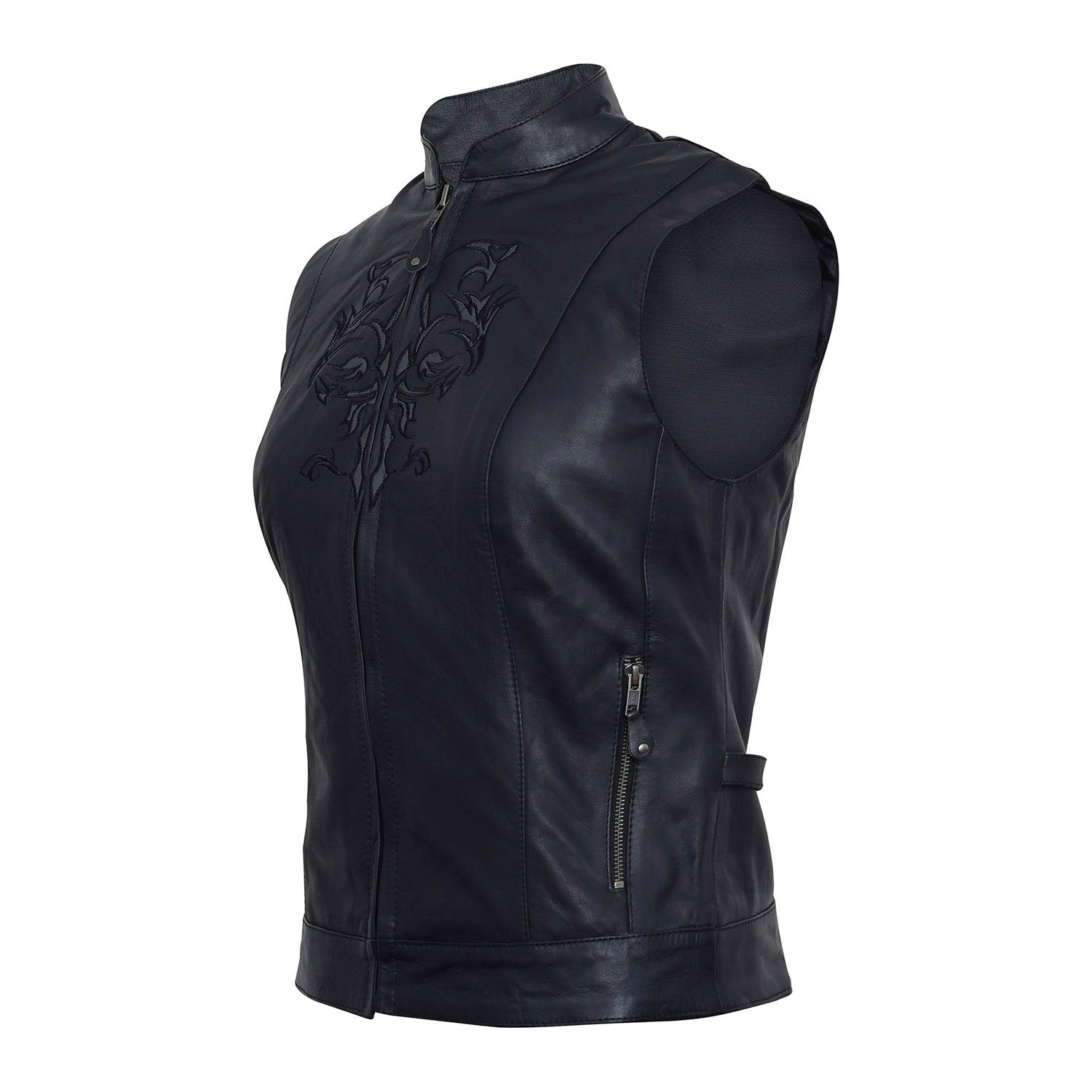 Women Sleeveless Motorcycle Leather Vest Lady Rider