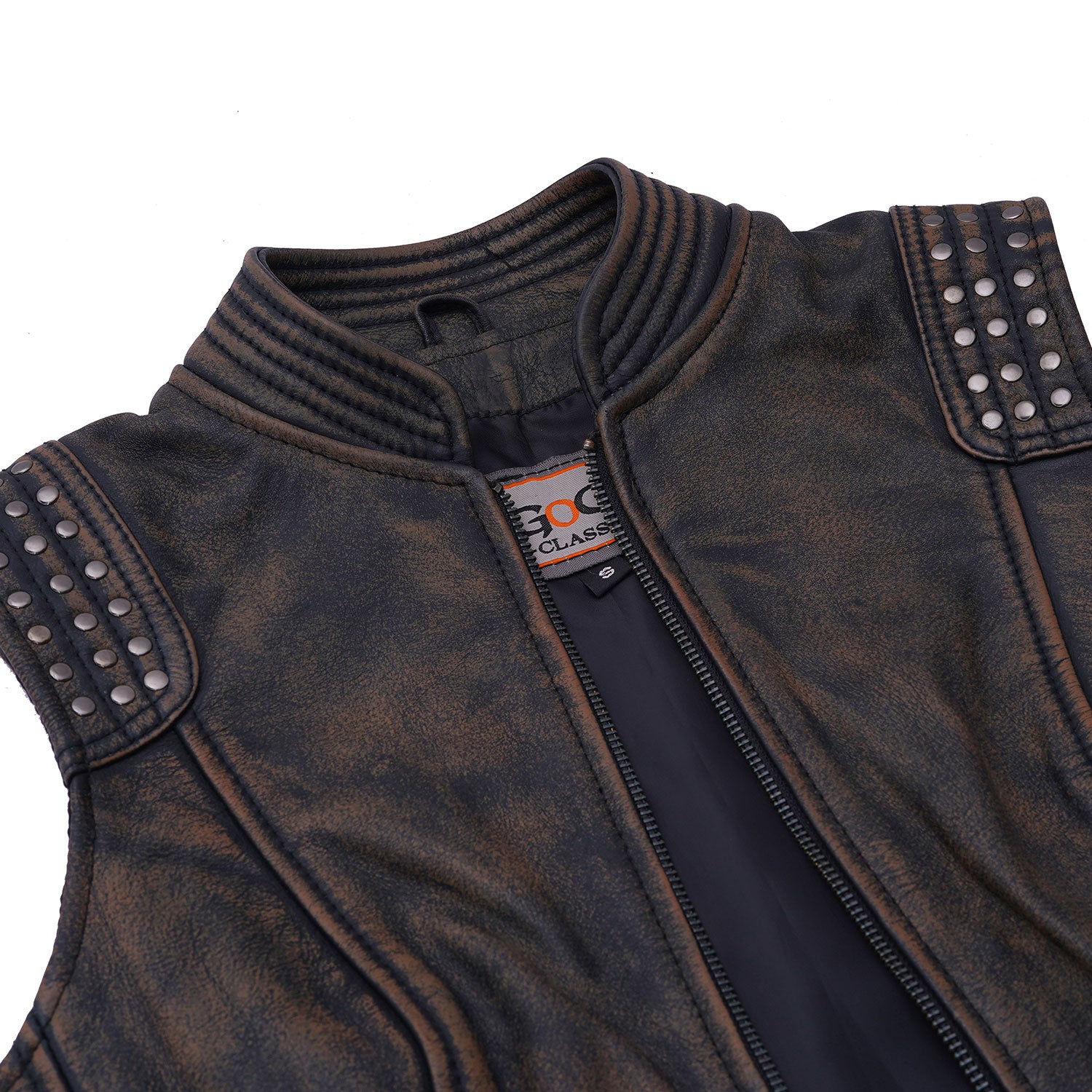 Ladies Fashion Biker Dual Vintage Brown Leather Vest Lady Rider