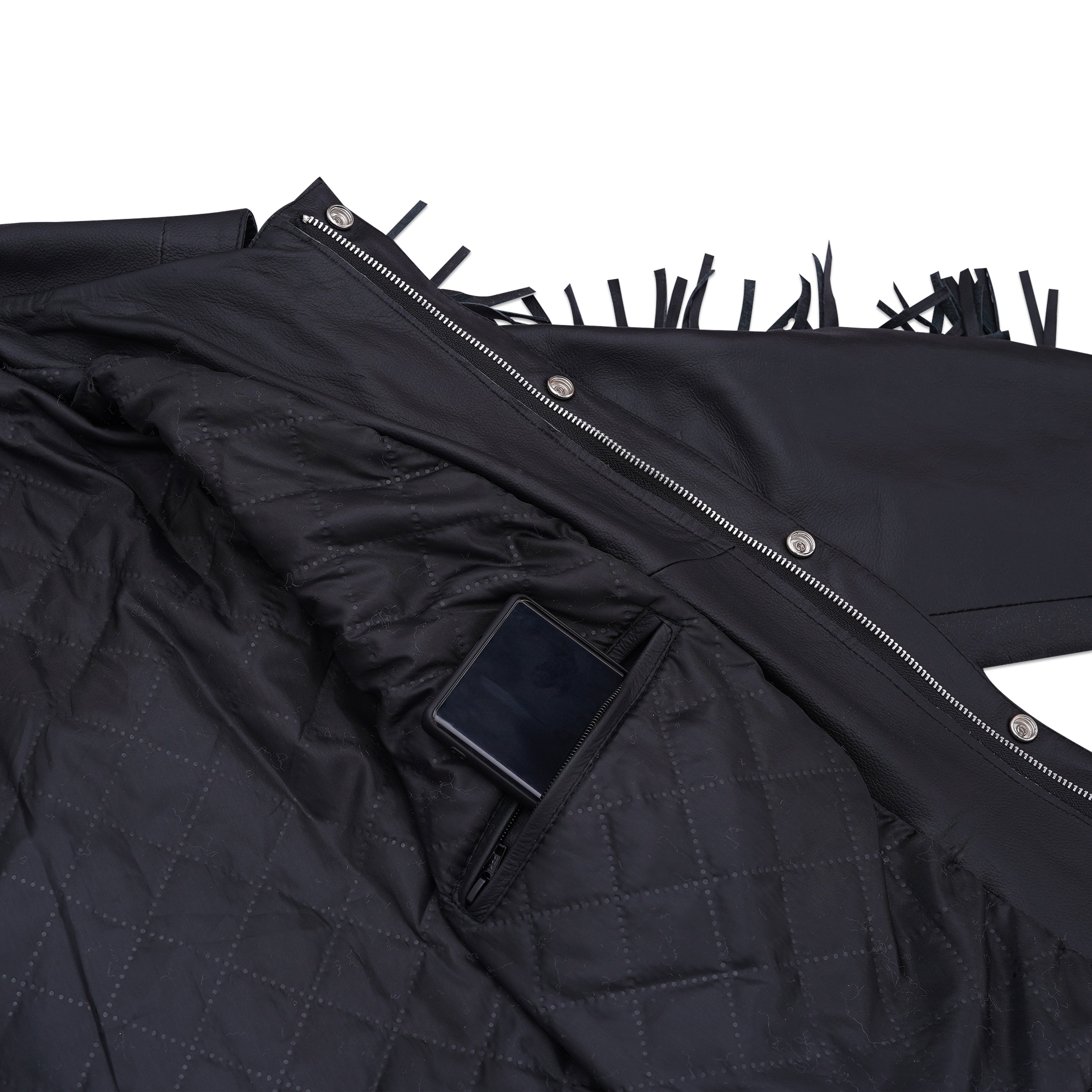 Classic Black Leather Fringe Jacket with Braided Accents
