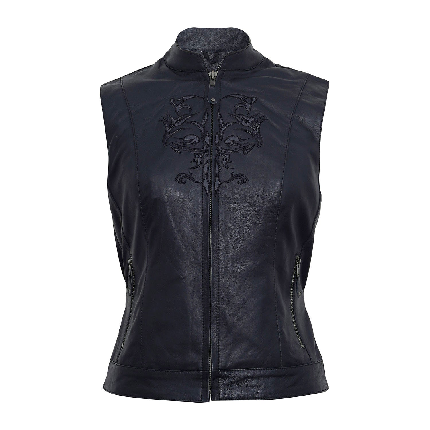 Women Sleeveless Motorcycle Leather Vest Lady Rider