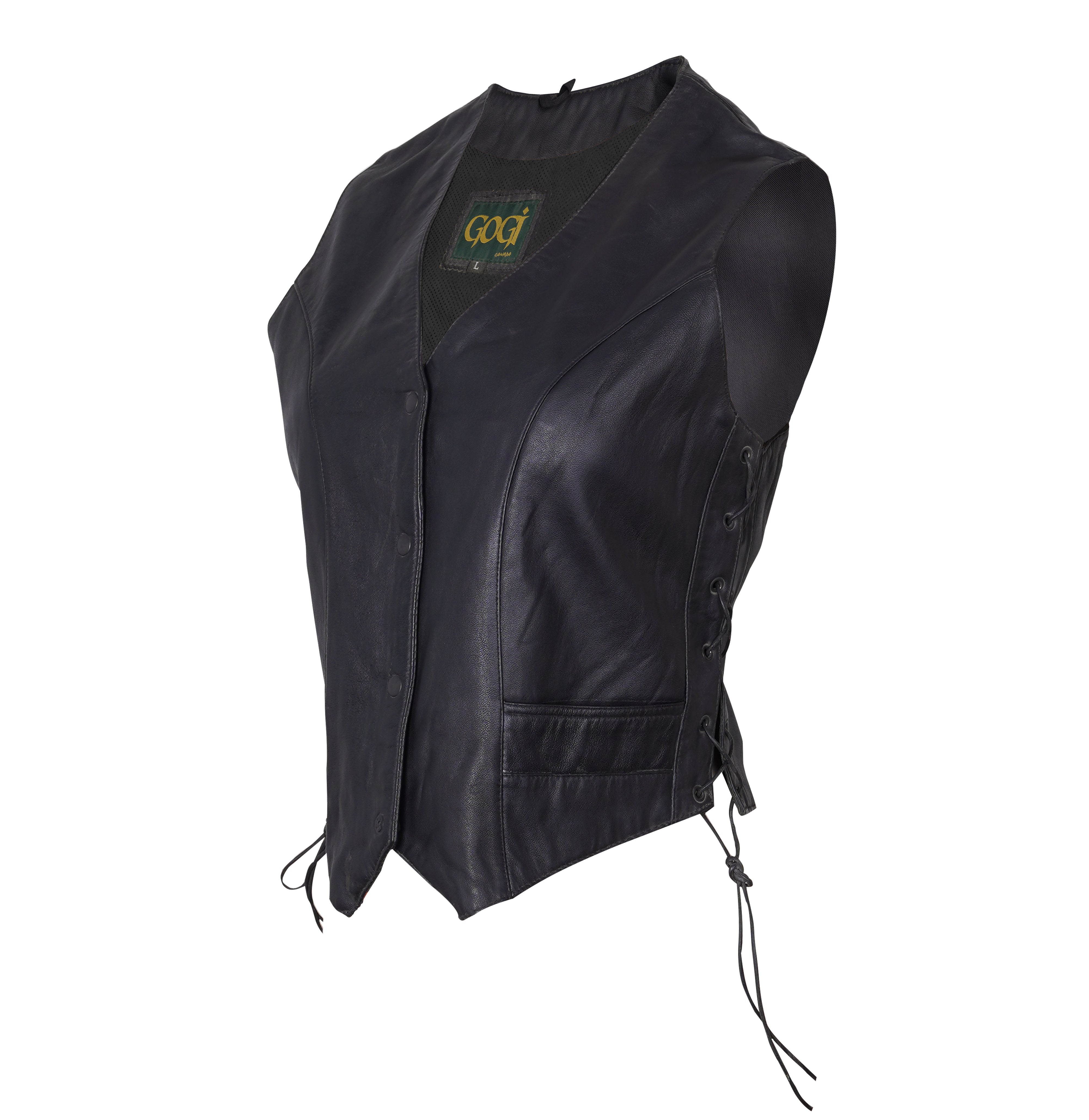 Ladies Black Leather Biker Vest