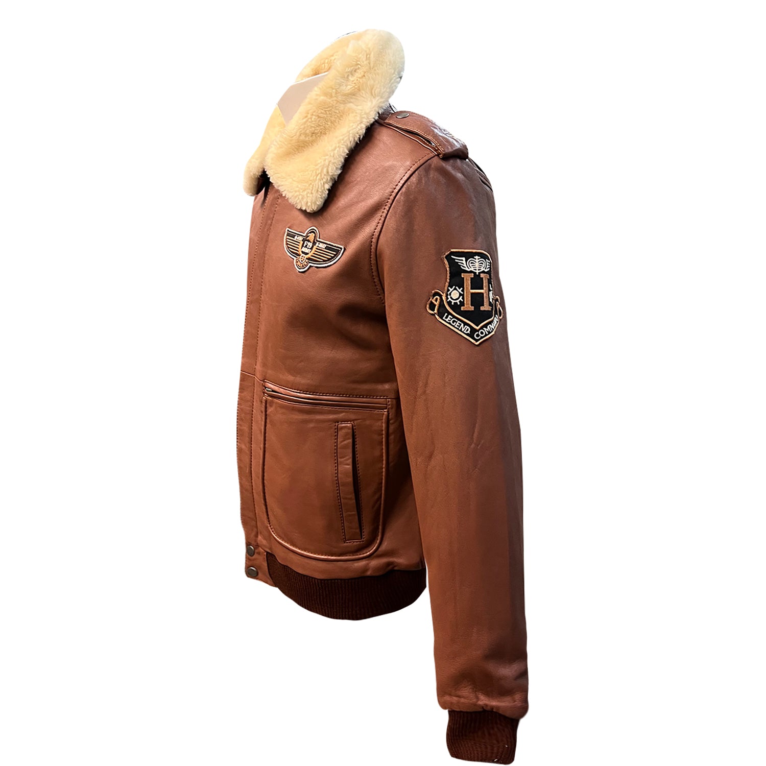 Brown Aviator Leather Jacket with Shearling Collar