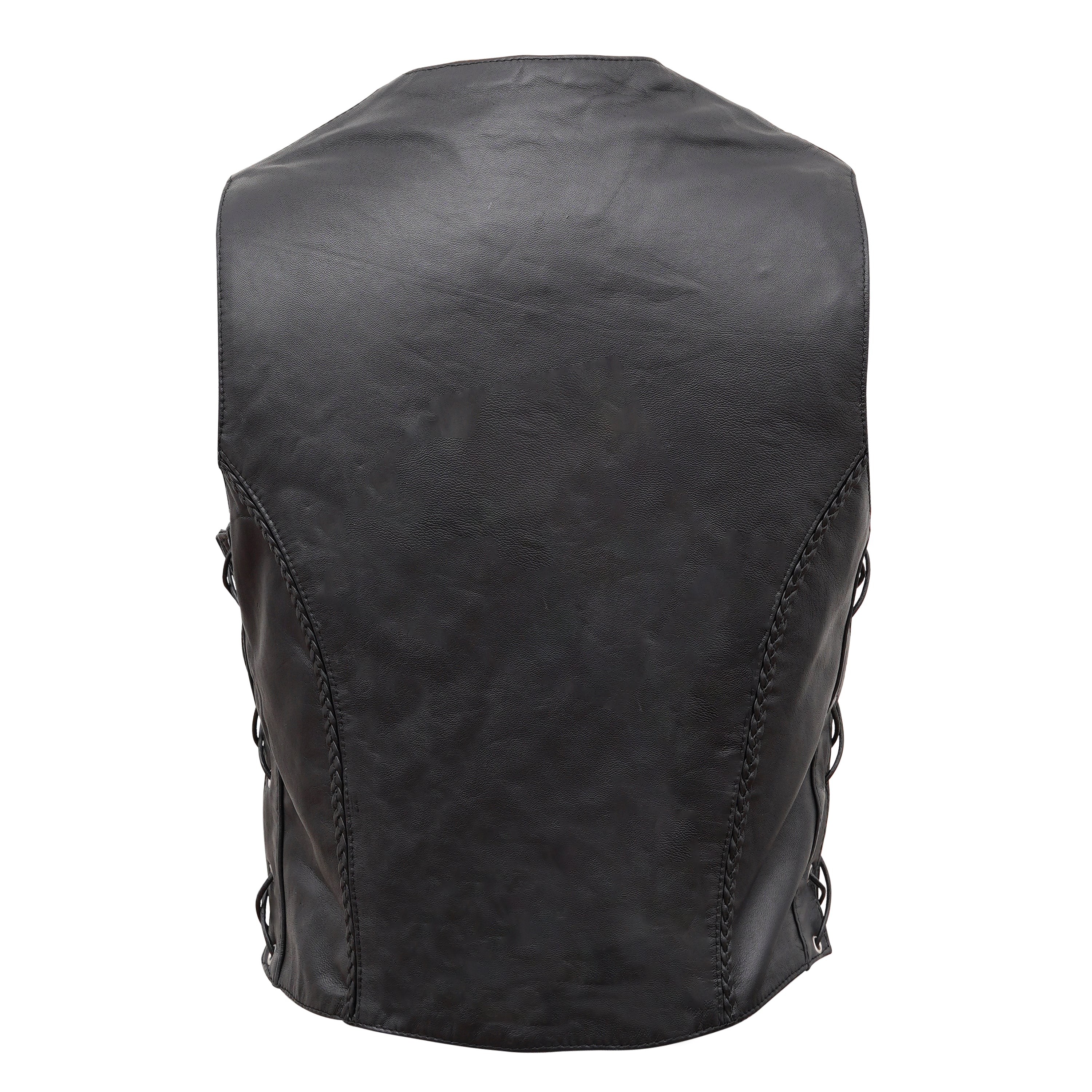 Women's Side-Laced Black Leather Biker Vest