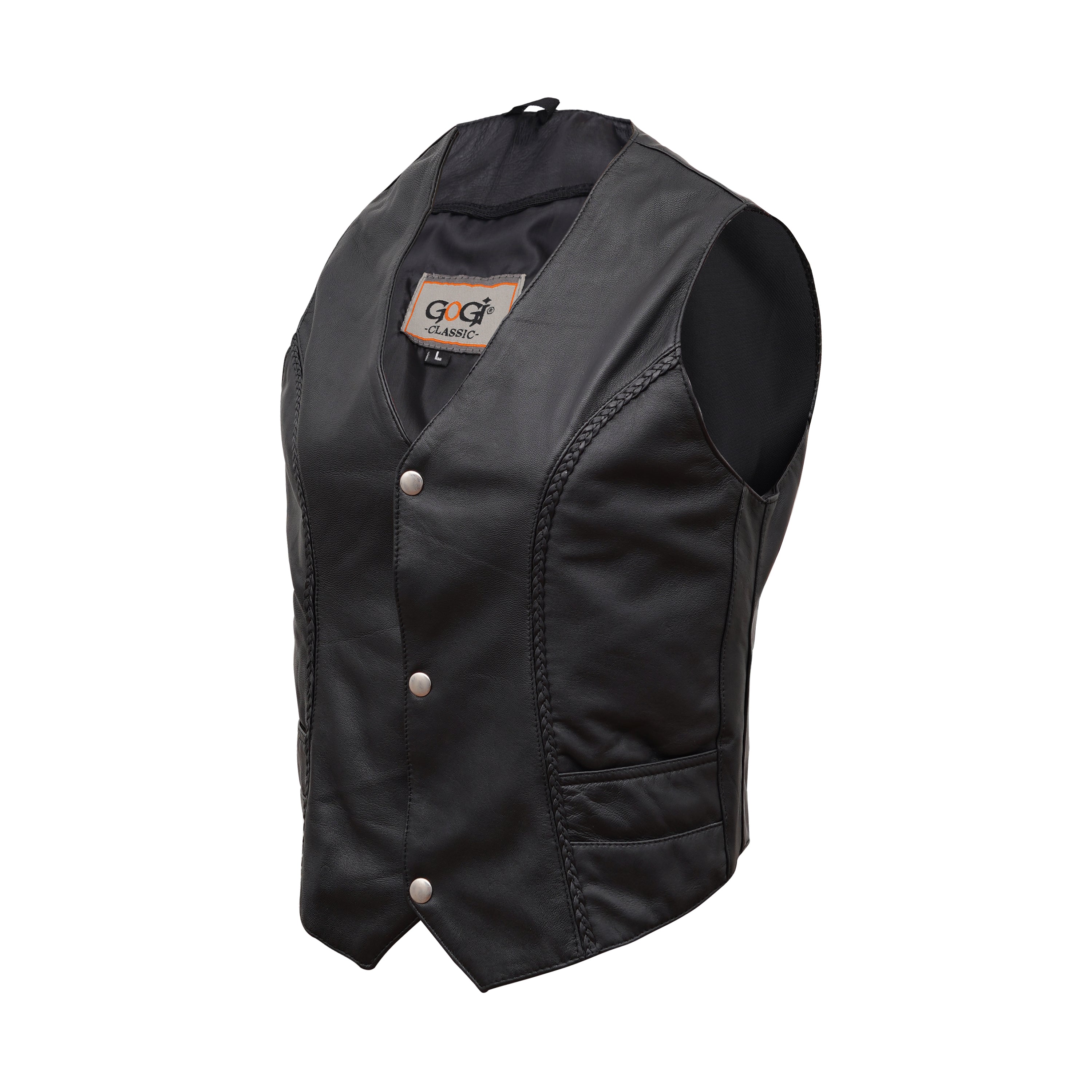 Women's Classic Black Leather Biker Vest