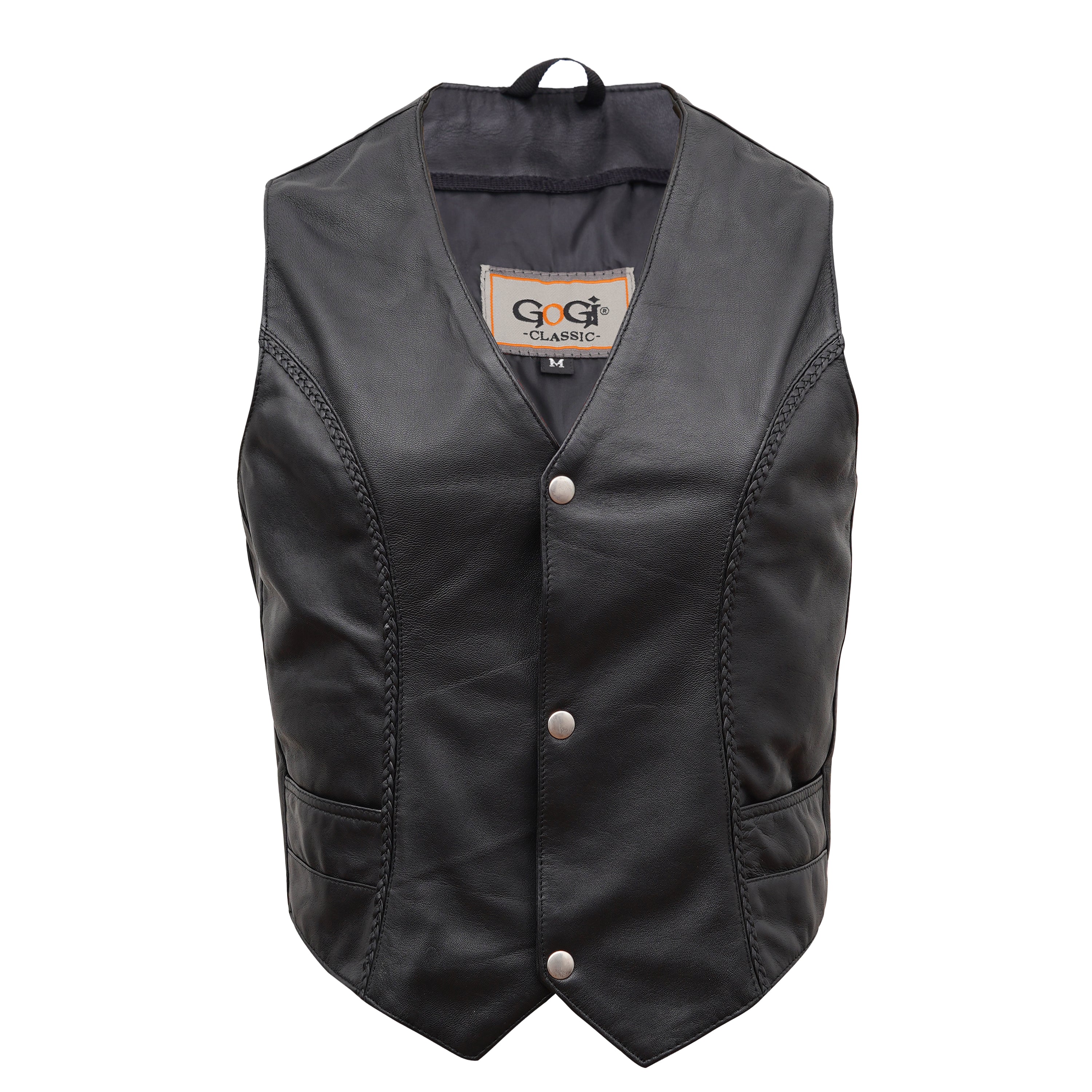 Women's Classic Black Leather Biker Vest