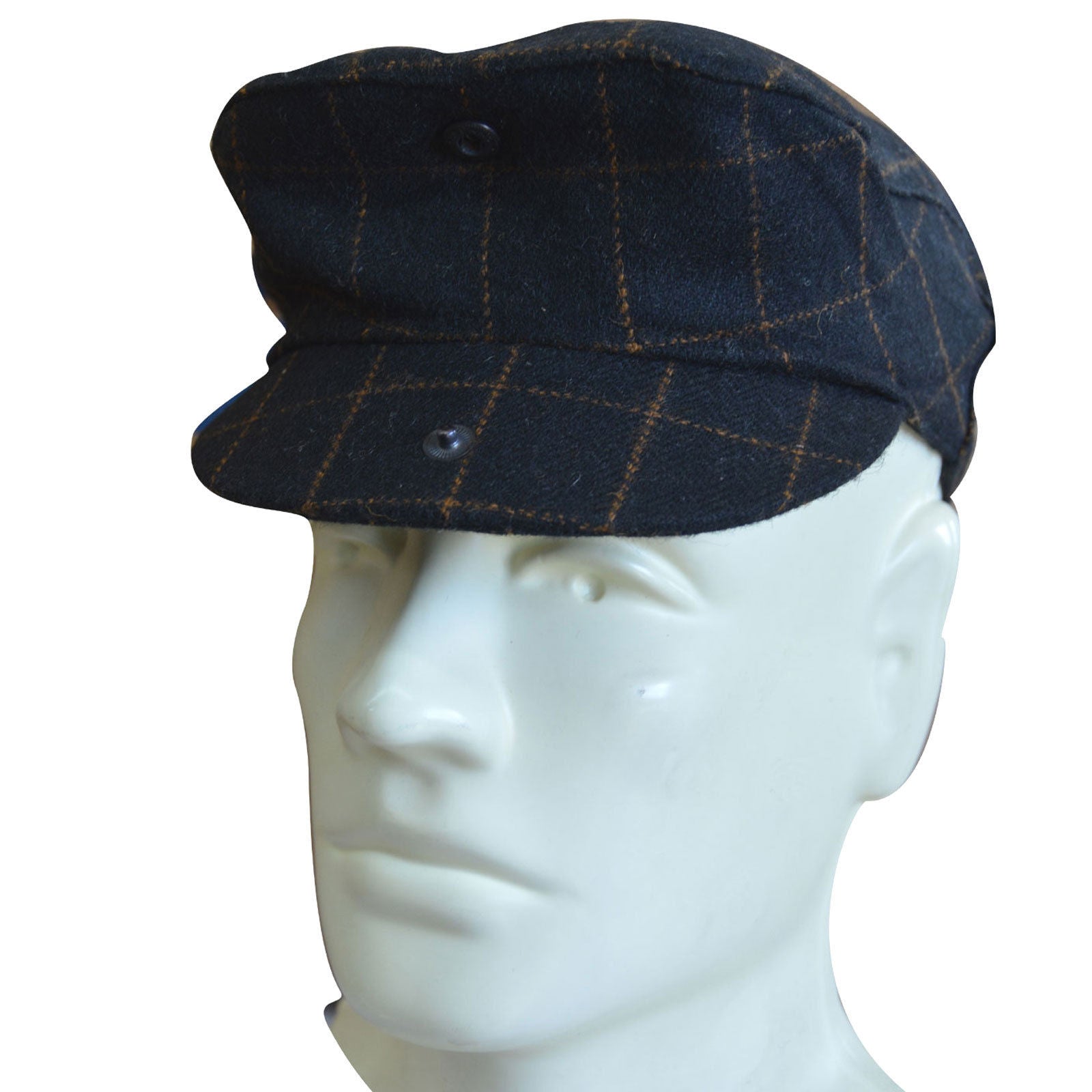 Black Windowpane Wool Cadet Cap